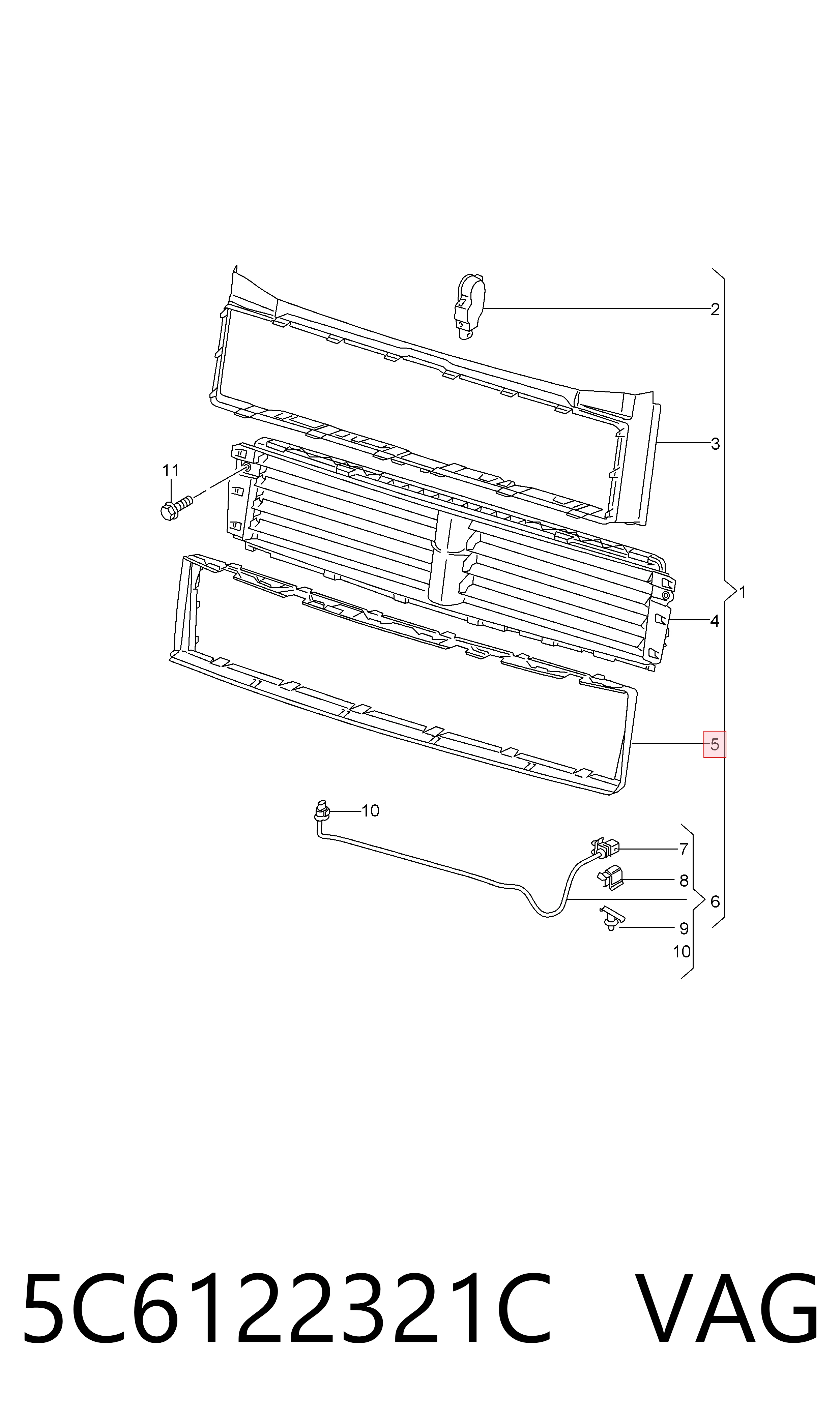 5C6122321C VAG Grelha de ventilação de salão no "painel de instrumentos"