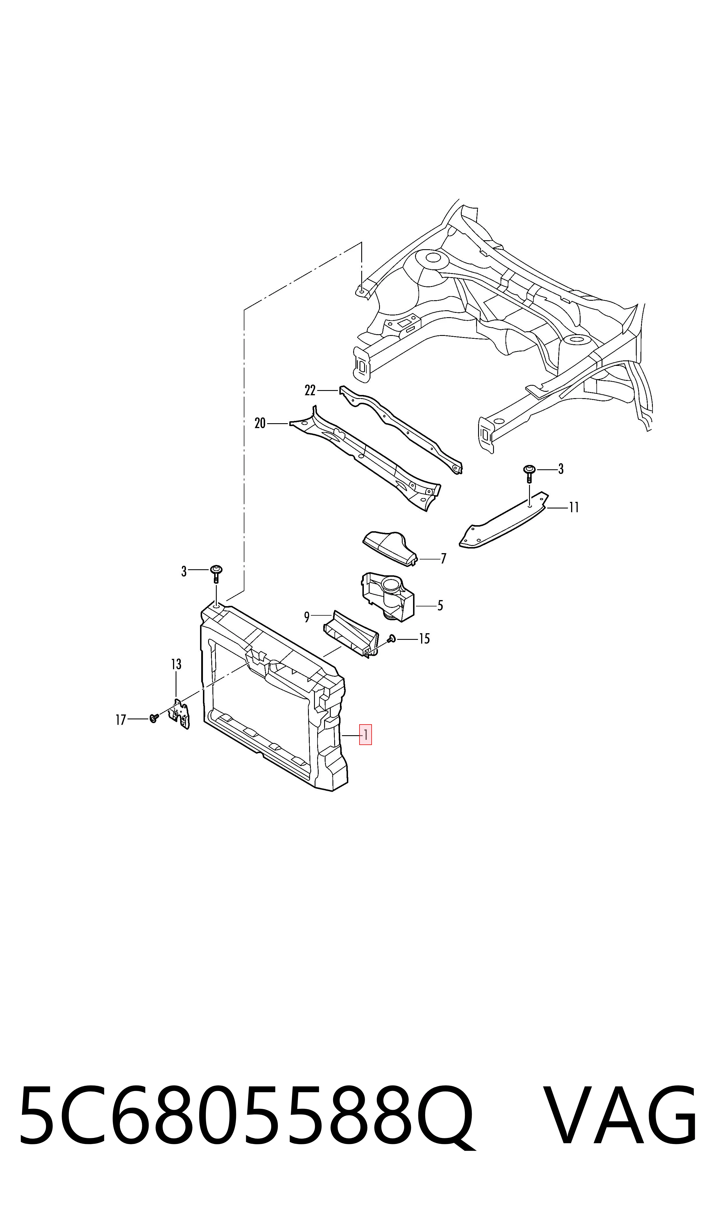 5C6805588Q VAG Suporte do radiador montado (painel de montagem de fixação das luzes)