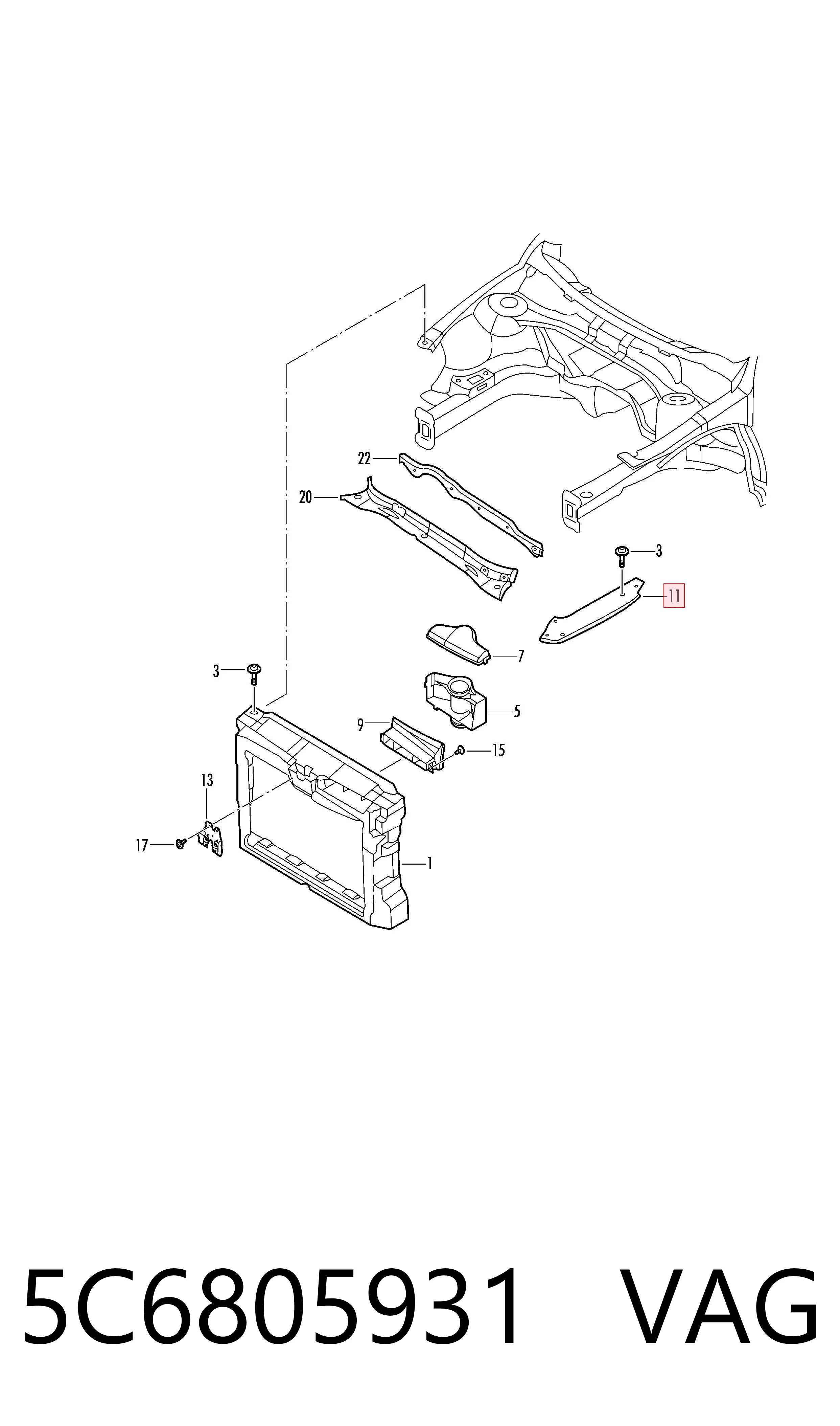 5C6805931 VAG Consola (adaptador) de fixação da luz dianteira esquerda