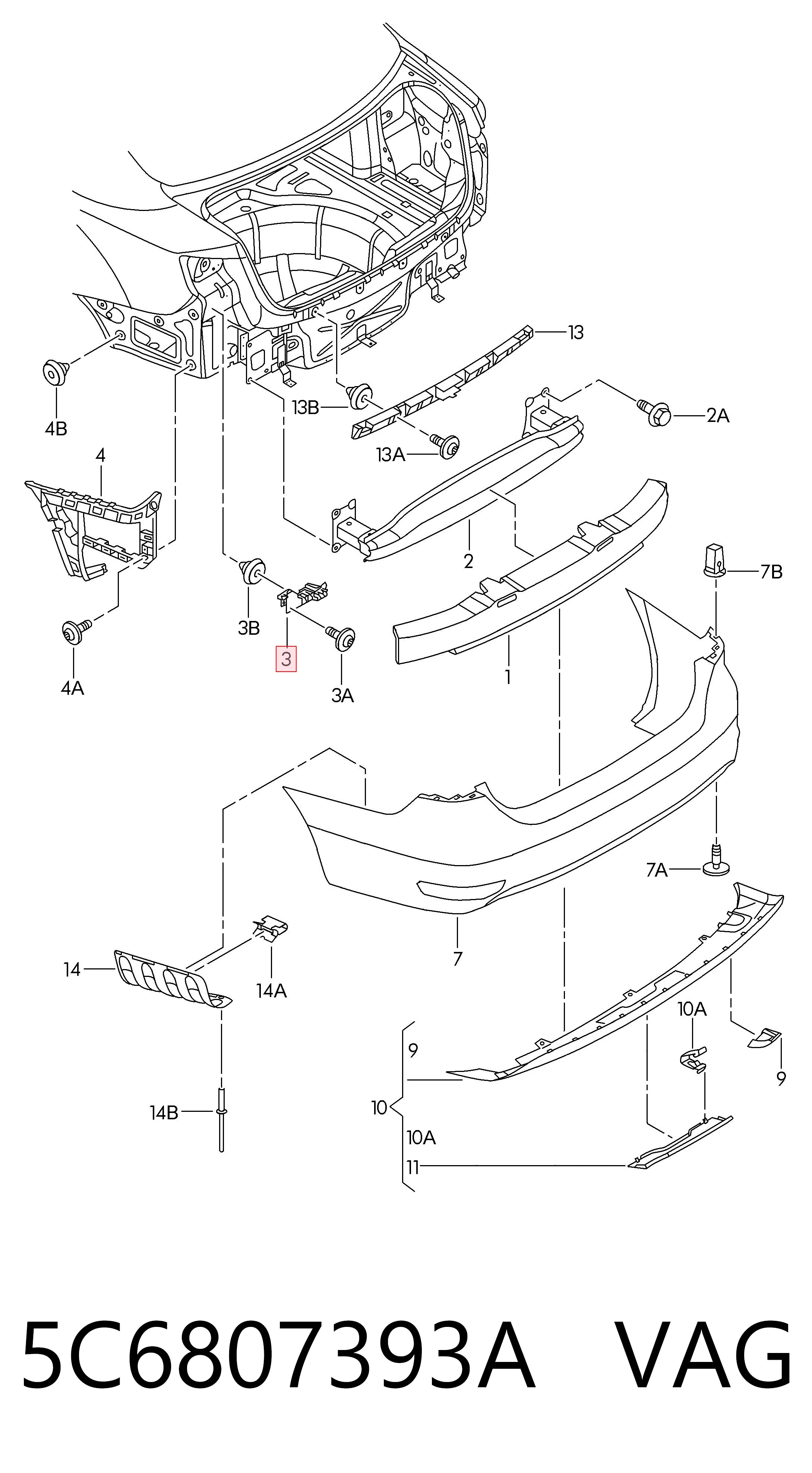5C6807393A VAG Suporte (consola) esquerdo de fixação da luz traseira
