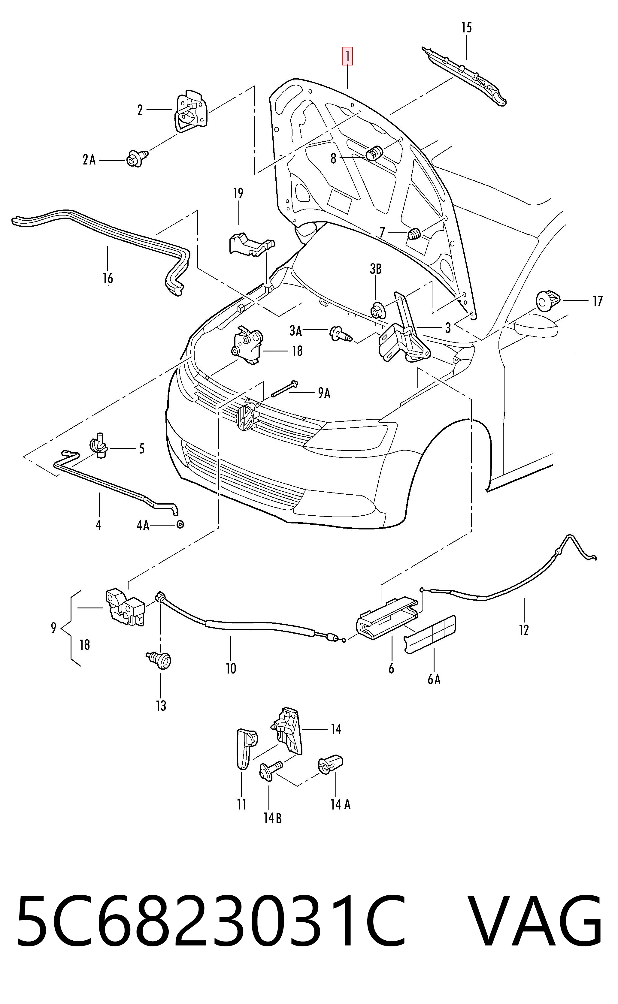 Capota para Volkswagen Jetta VI 162, 163, AV3, AV2, AY2, AY3