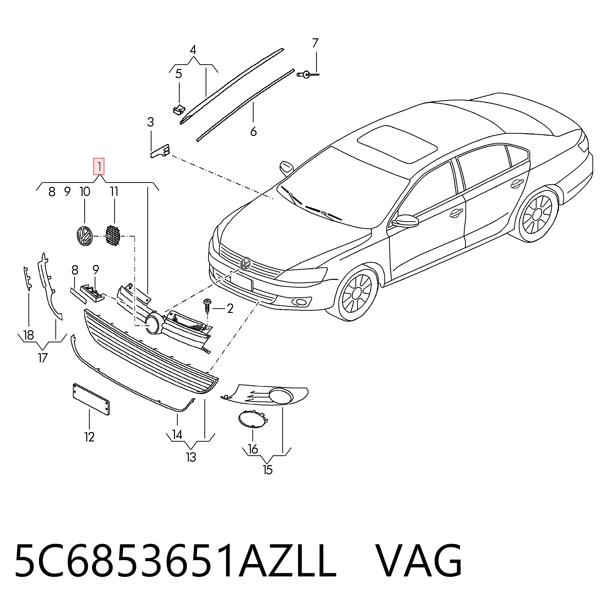 5C6853651AZLL VAG Grelha do radiador