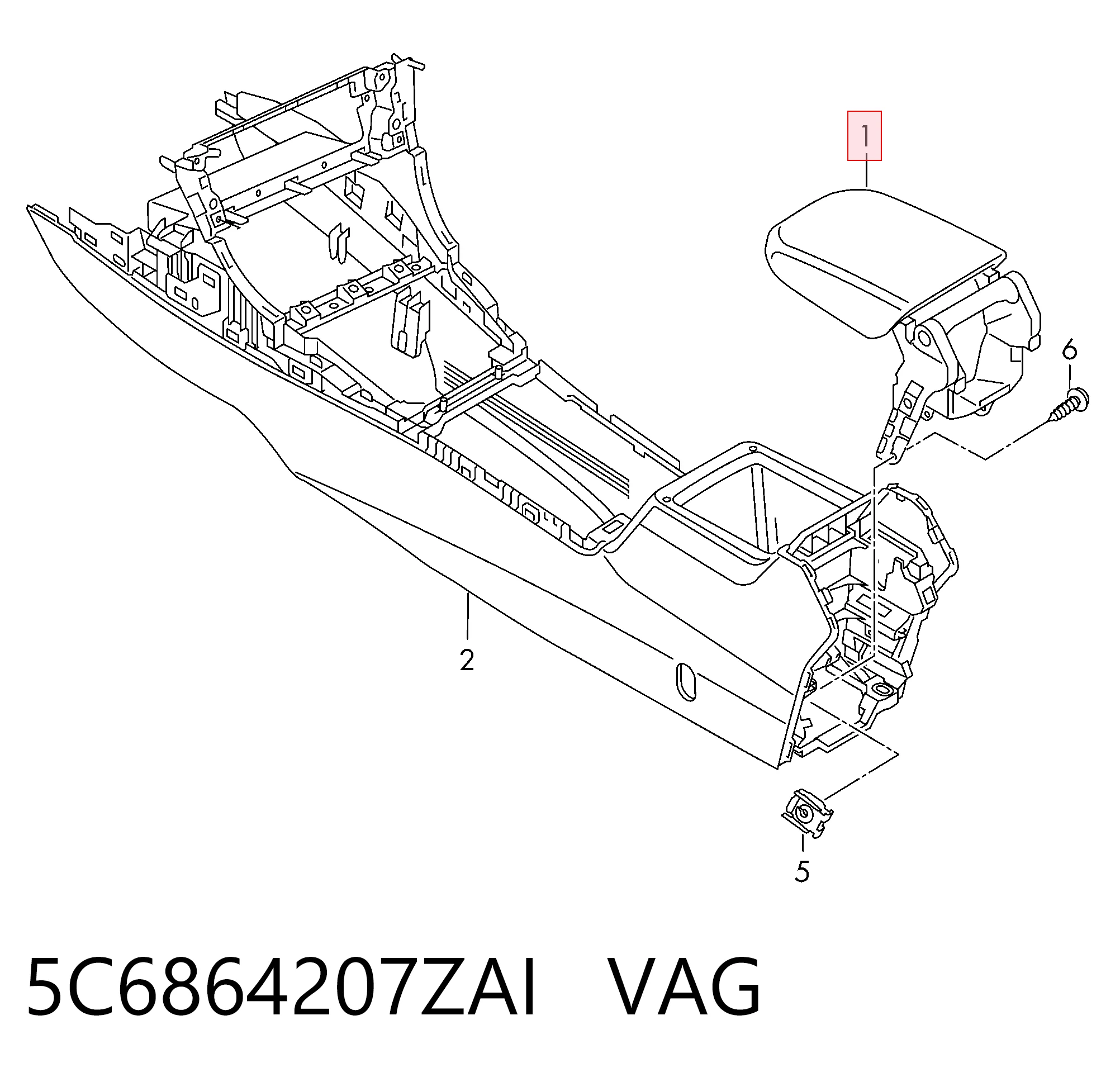 Braço de consola central Volkswagen Jetta VI 162, 163, AV3, AV2, AY2, AY3