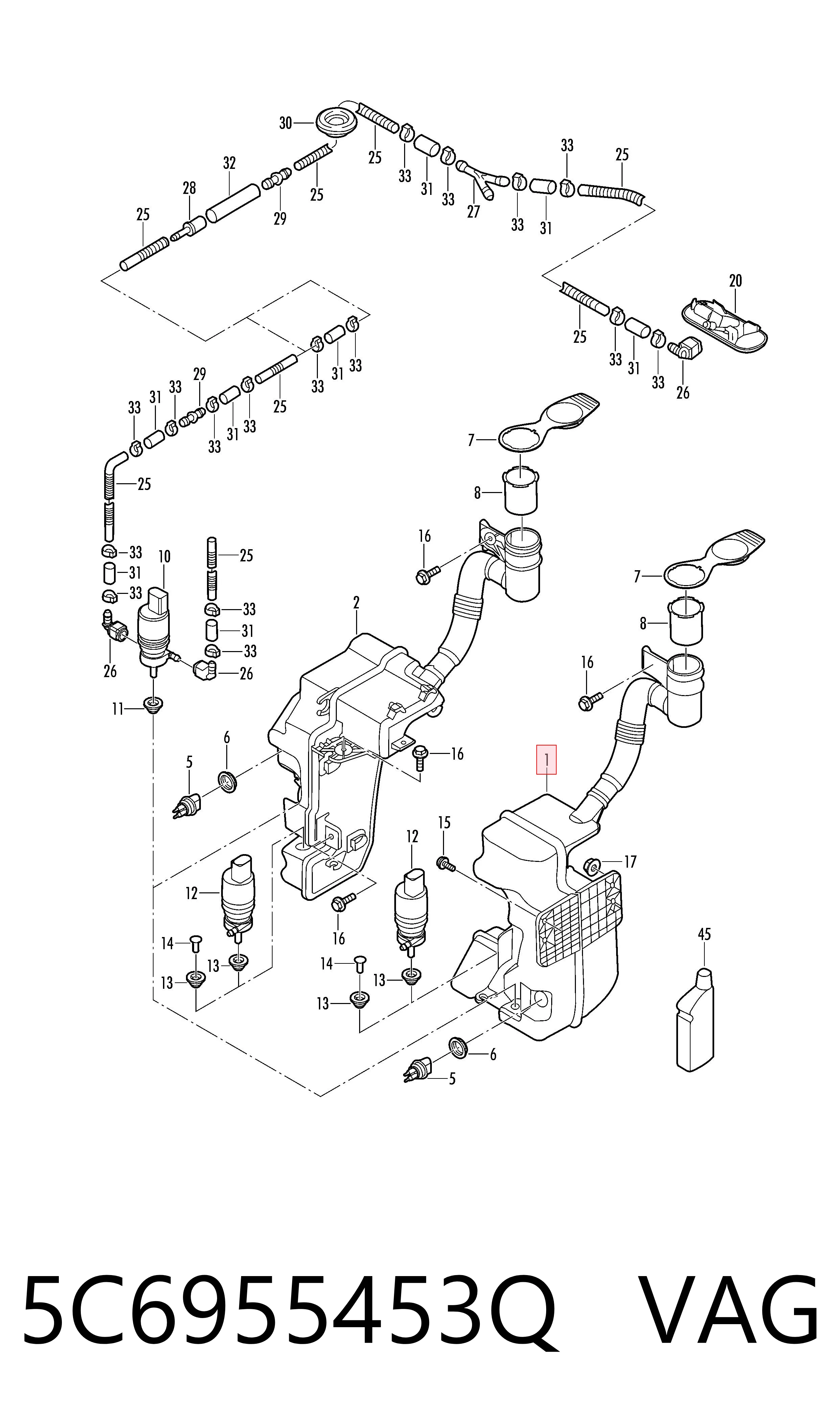 5C6955453Q VAG Tanque de fluido para lavador de vidro