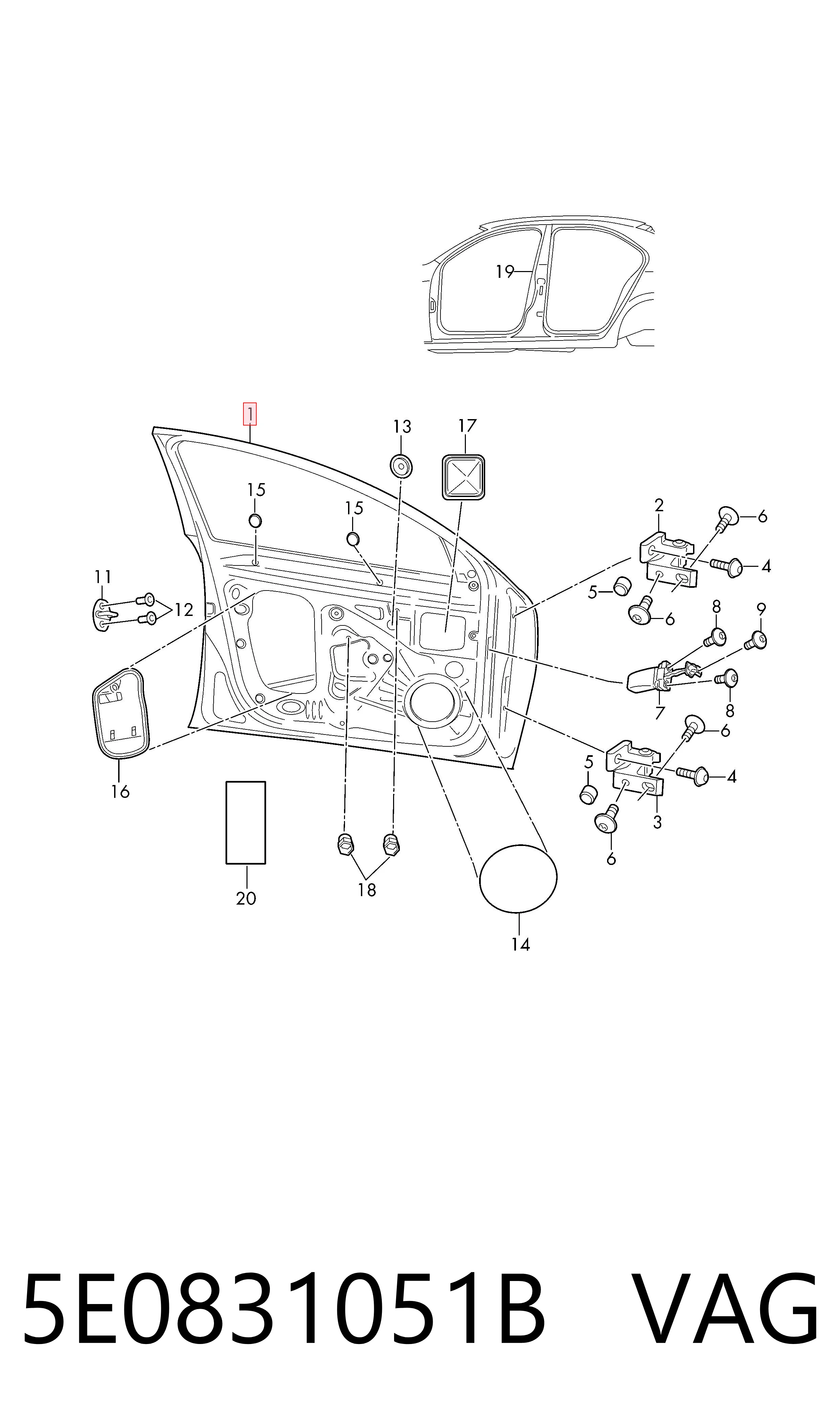Porta dianteira esquerda para Skoda Octavia III A7 5E3, NL3, NR3