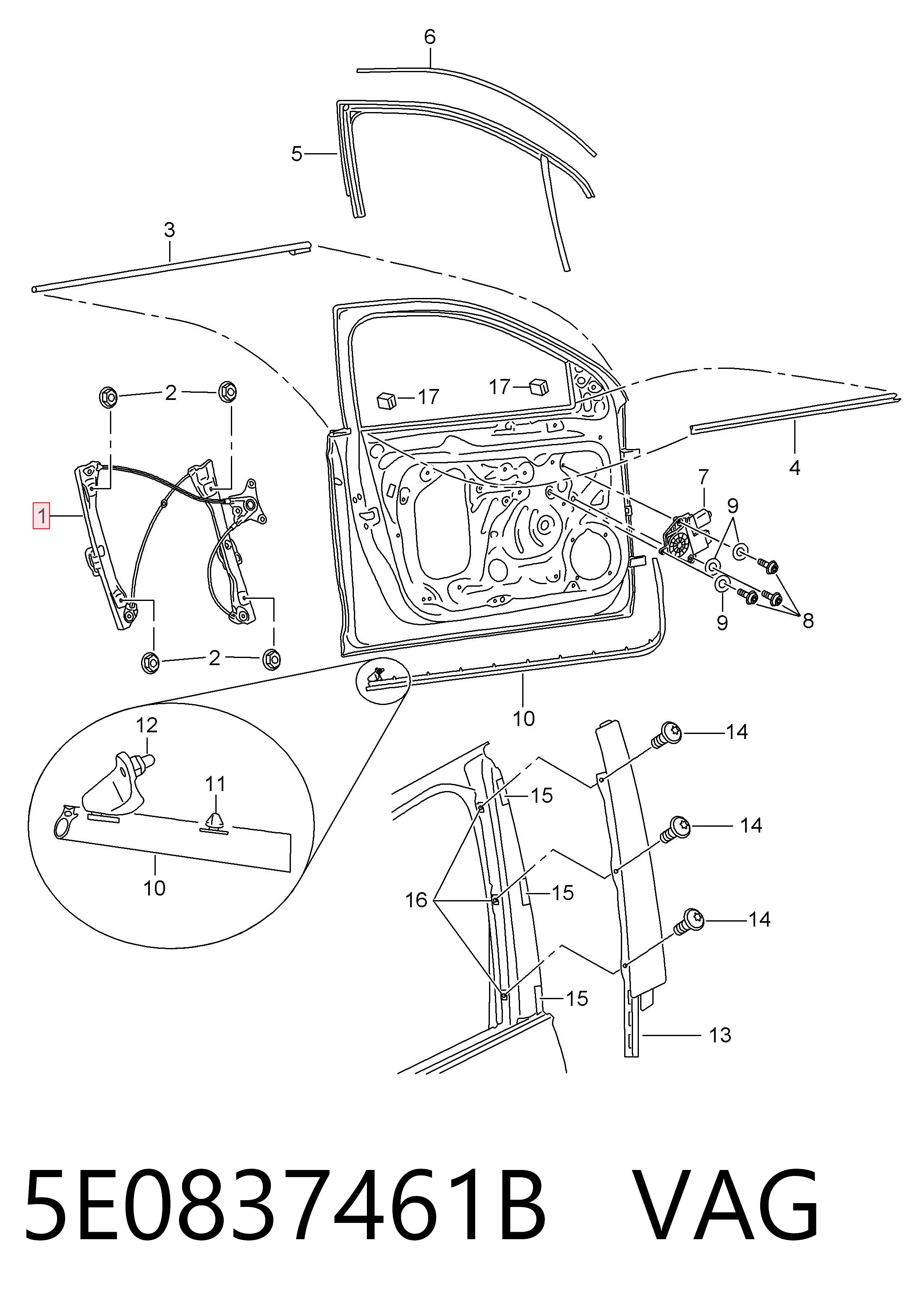 Mecanismo de acionamento de vidro da porta dianteira esquerda Skoda Octavia III 5E3, NL3, NR3 ao melhor preço