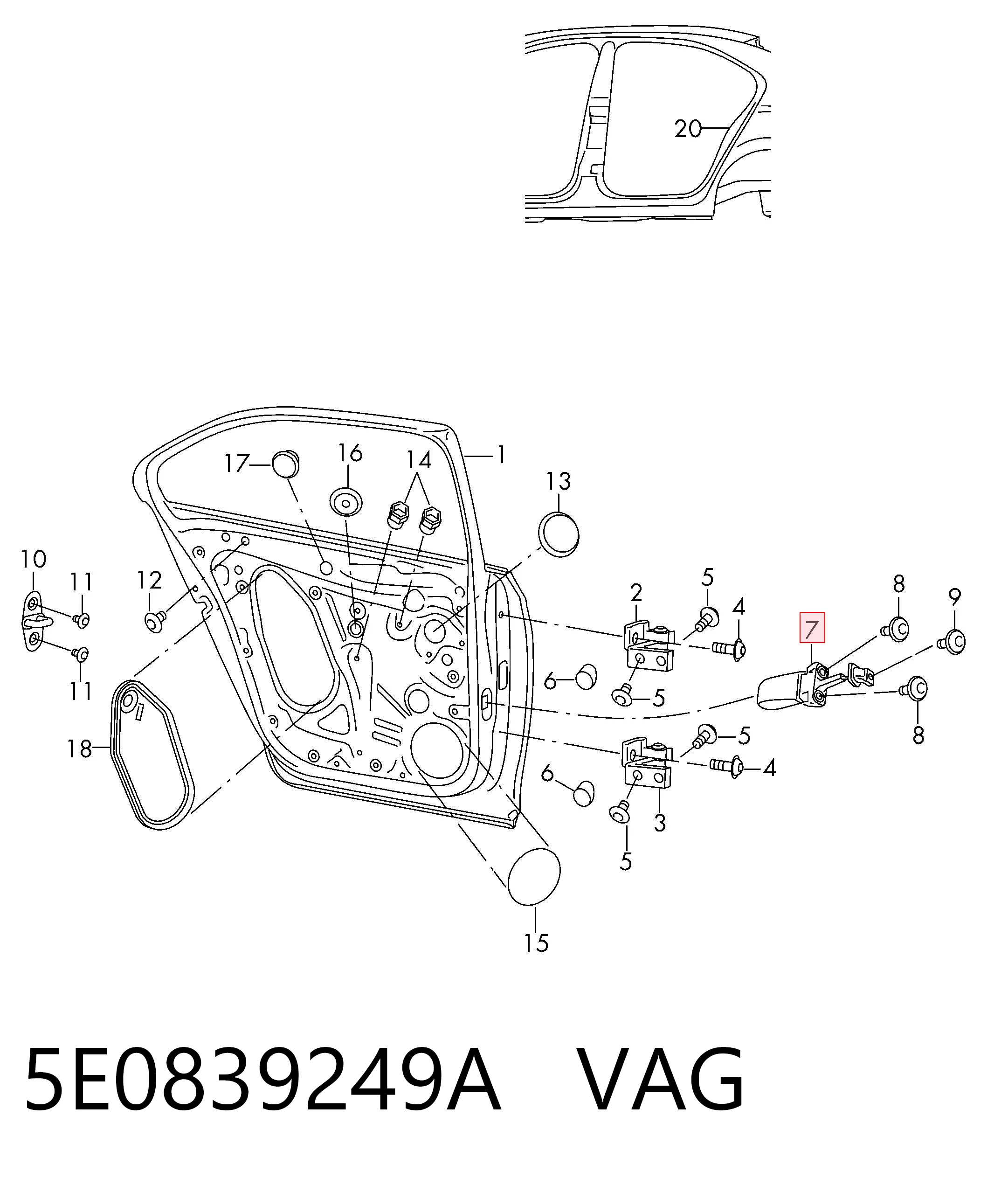 5E0839249A VAG Limitador traseiro de abertura de porta