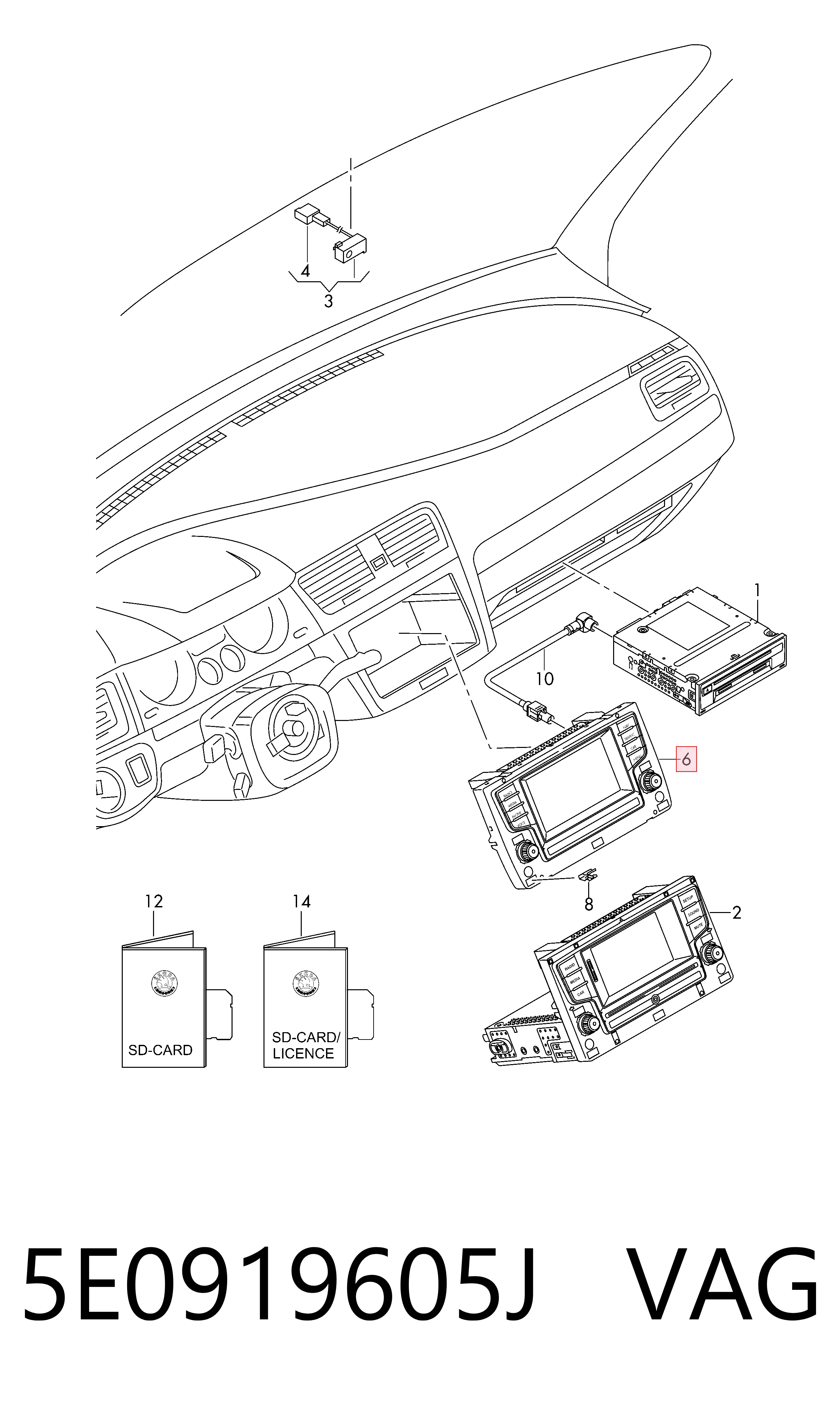 Mostrador multifuncional para Skoda Octavia III A7 5E3, NL3, NR3