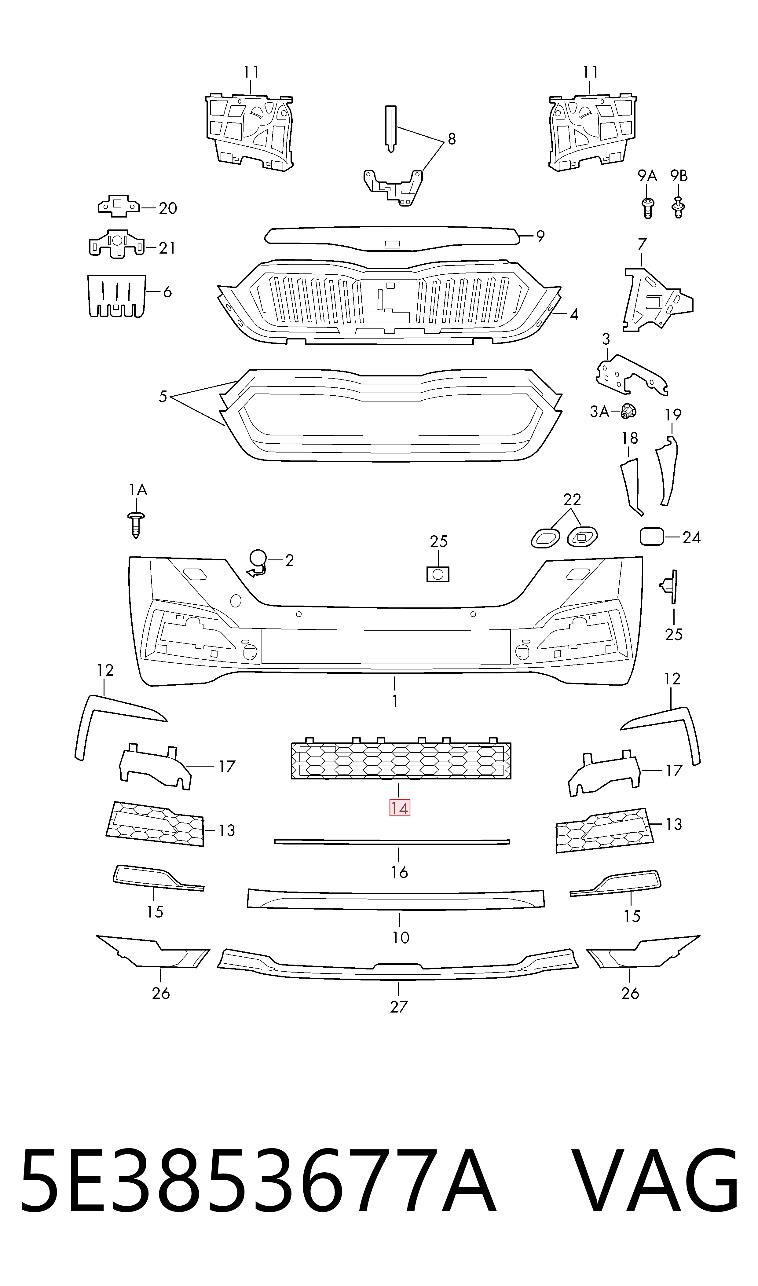 5E3853677A VAG Grelha do radiador
