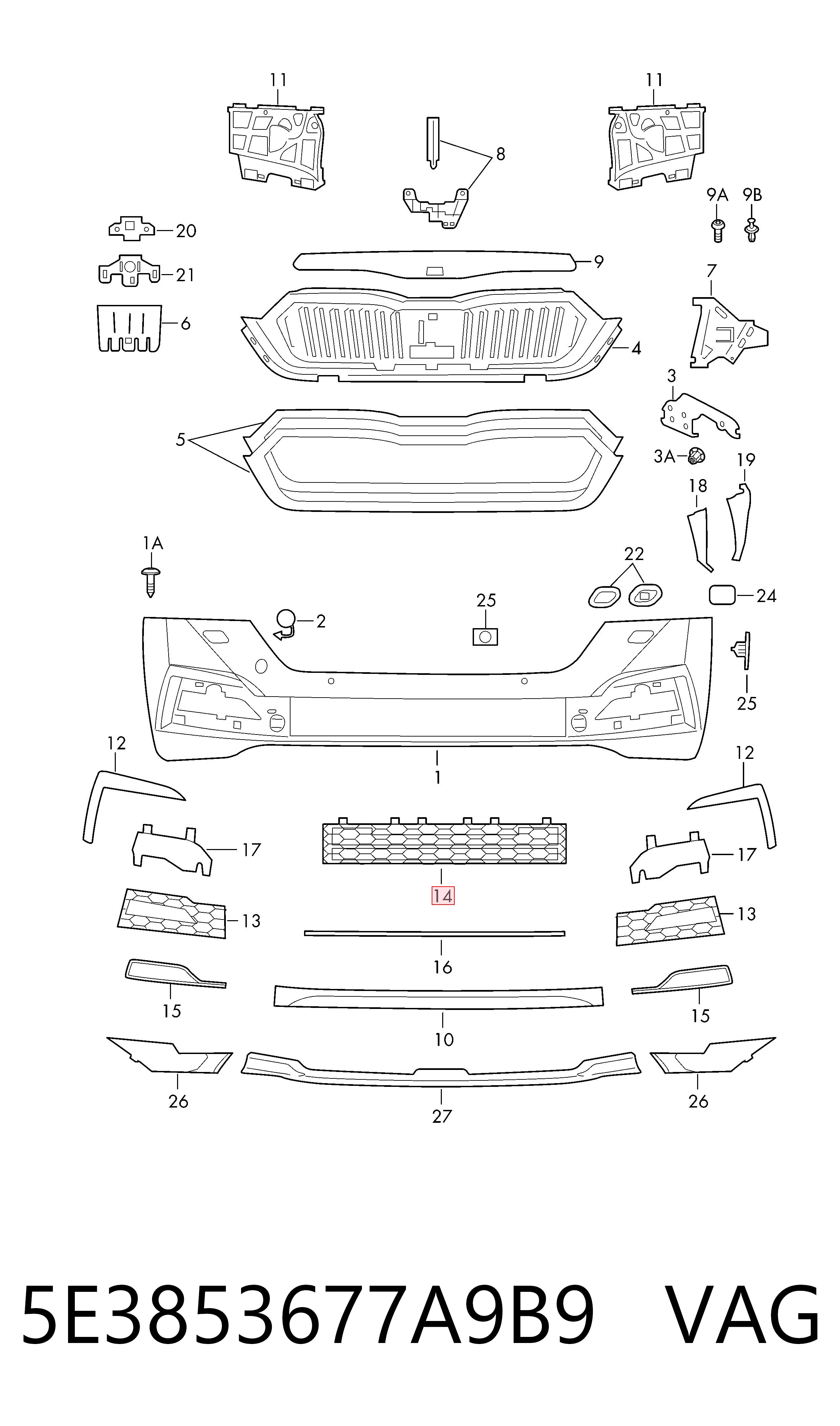 5E3853677A9B9 VAG Grelha do radiador