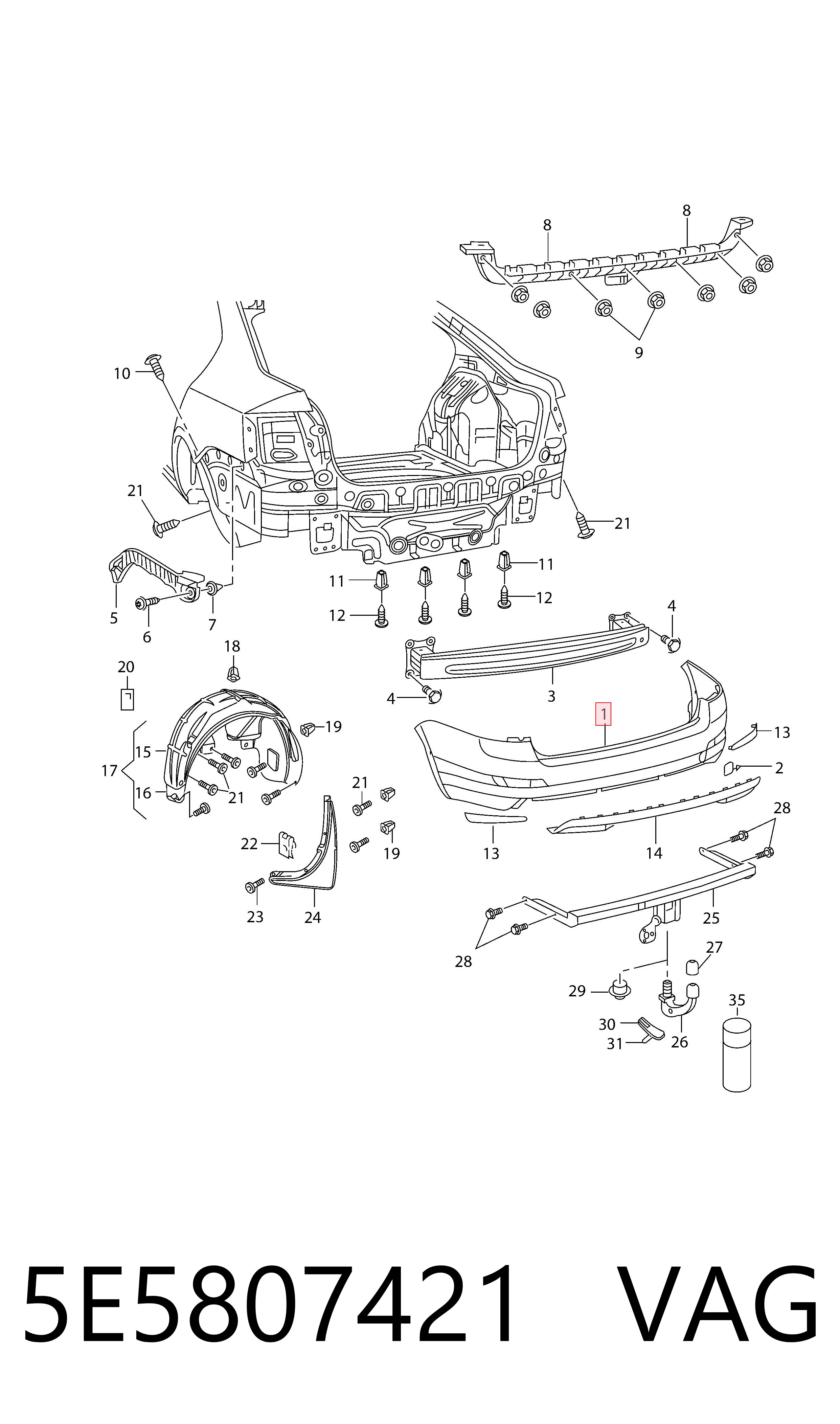 Pára-choque traseiro para Skoda Octavia 5E5, 5E6
