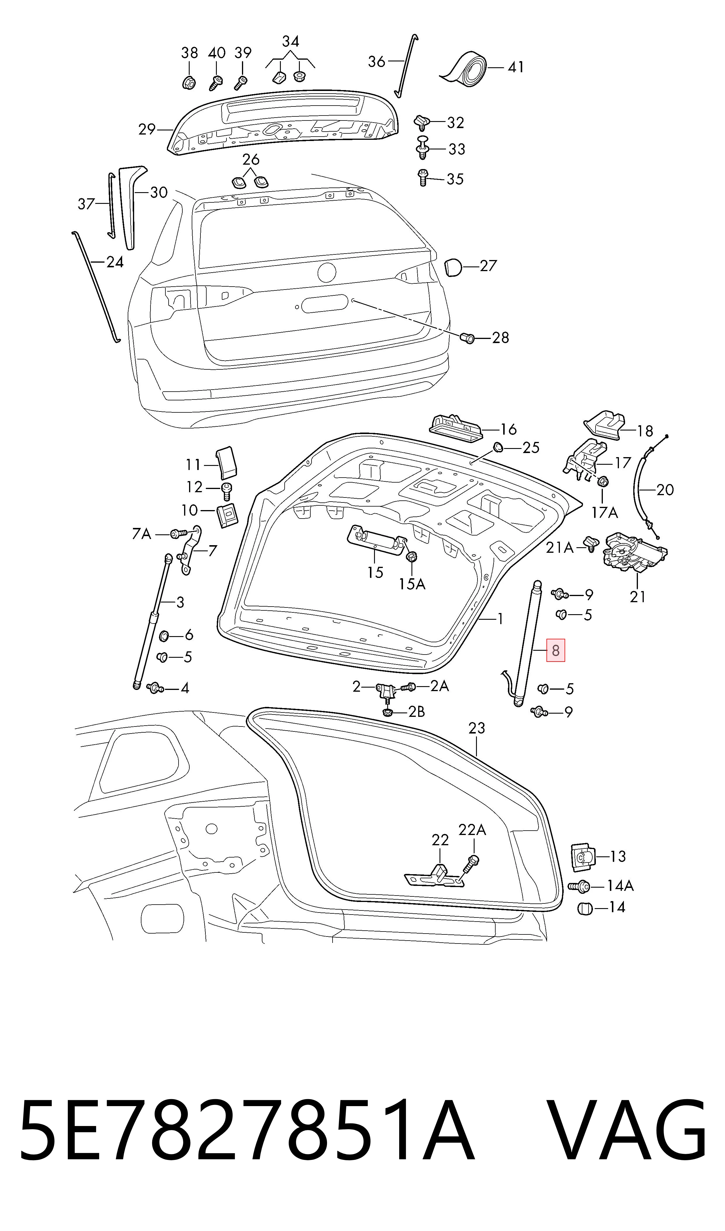 Amortecedor de tampa de porta-malas (de 3ª/5ª porta traseira) Skoda Octavia IV A8 carrinha (NX5, PV5) (2019 - 2026) IV A8