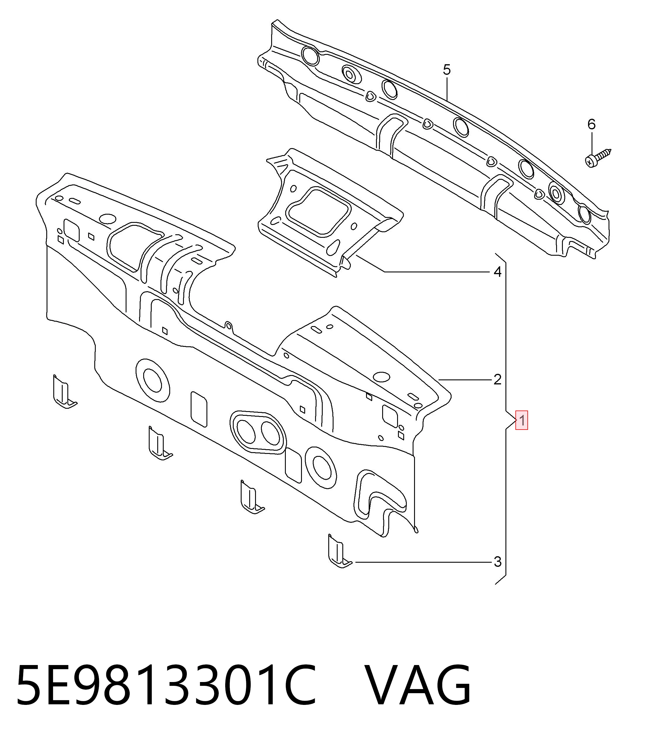 5E9813301C VAG Painel traseiro da seção de bagagem