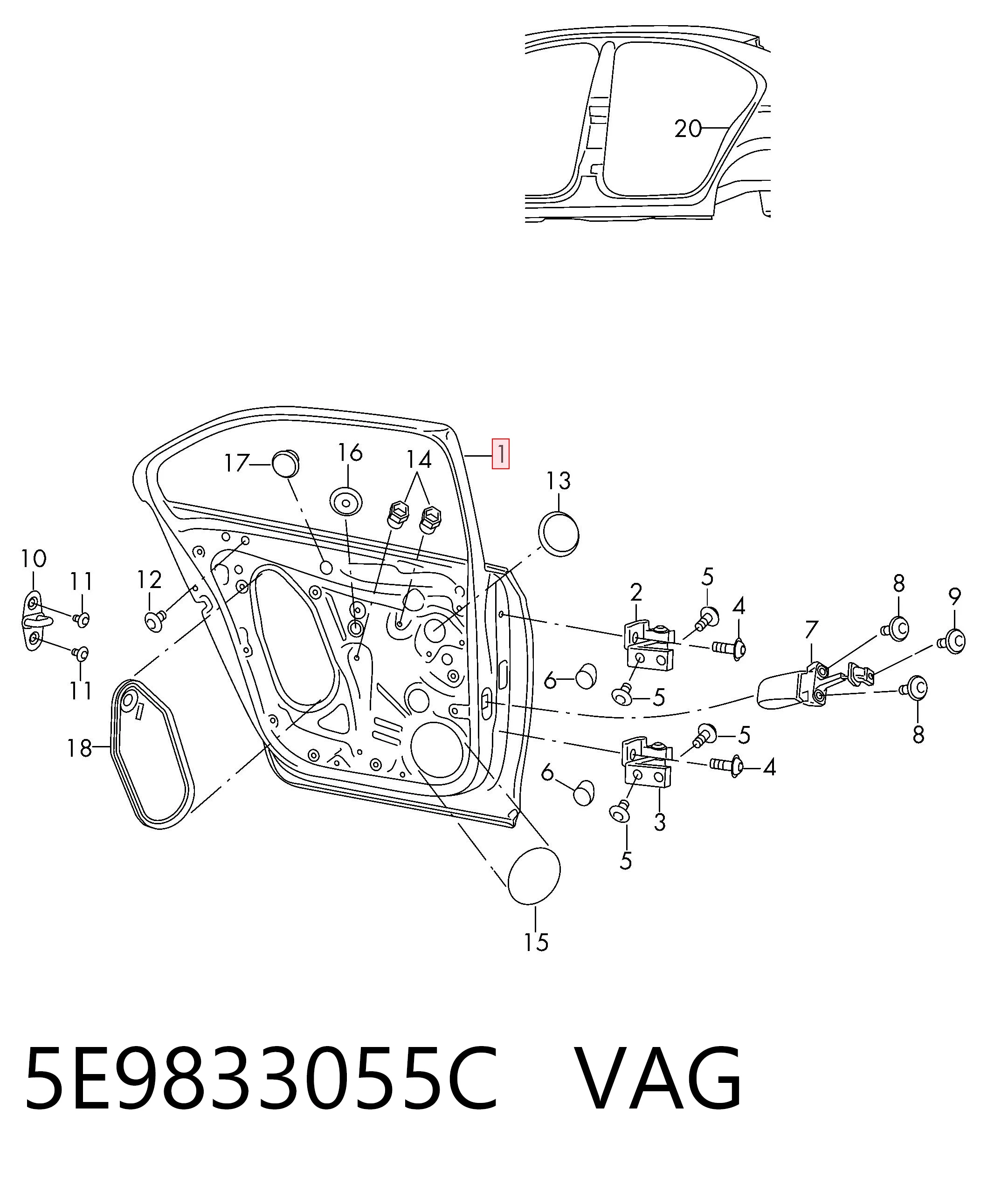 5E9833055C VAG Porta traseira esquerda