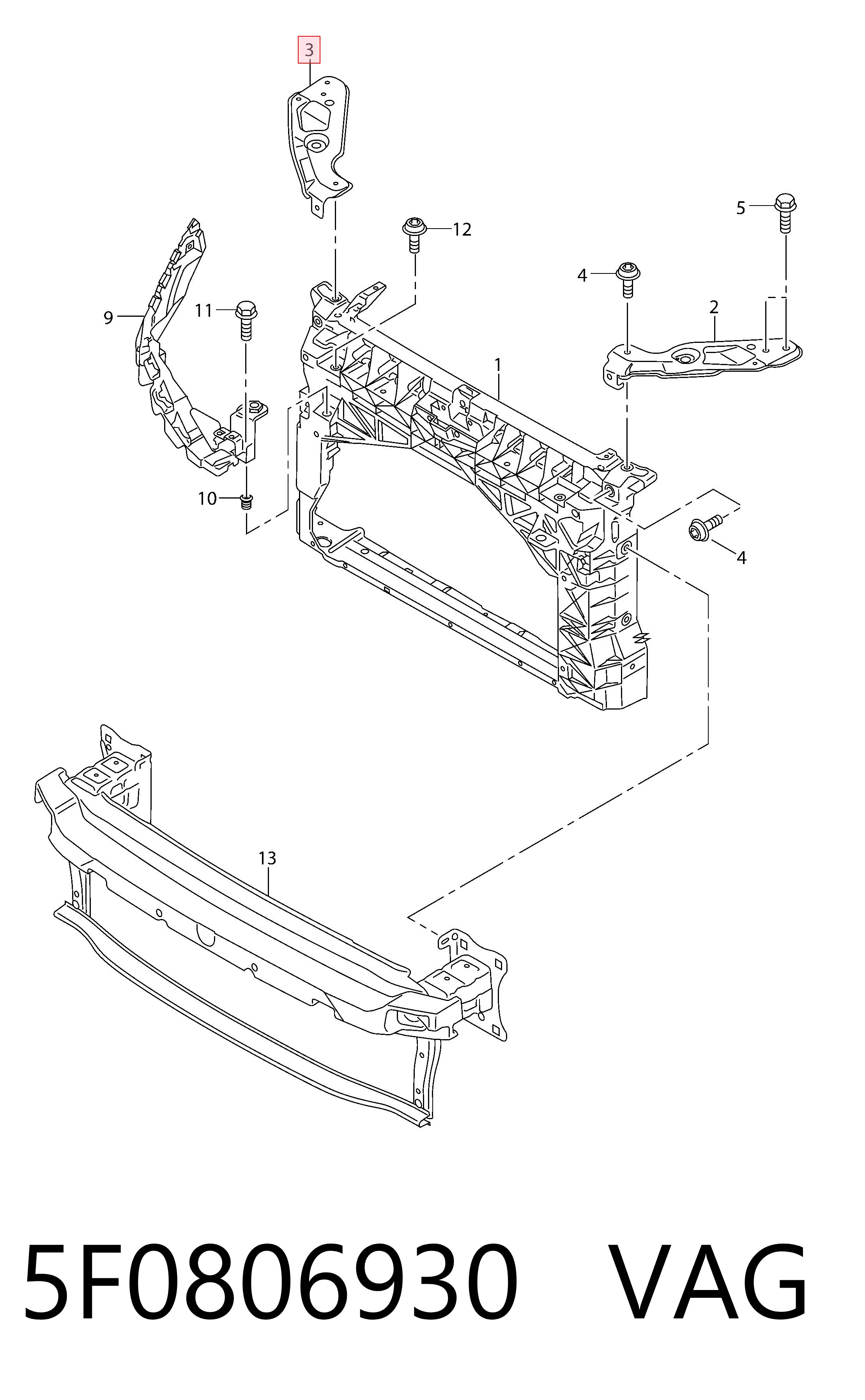 5F0806930 VAG Consola de suporte do radiador superior
