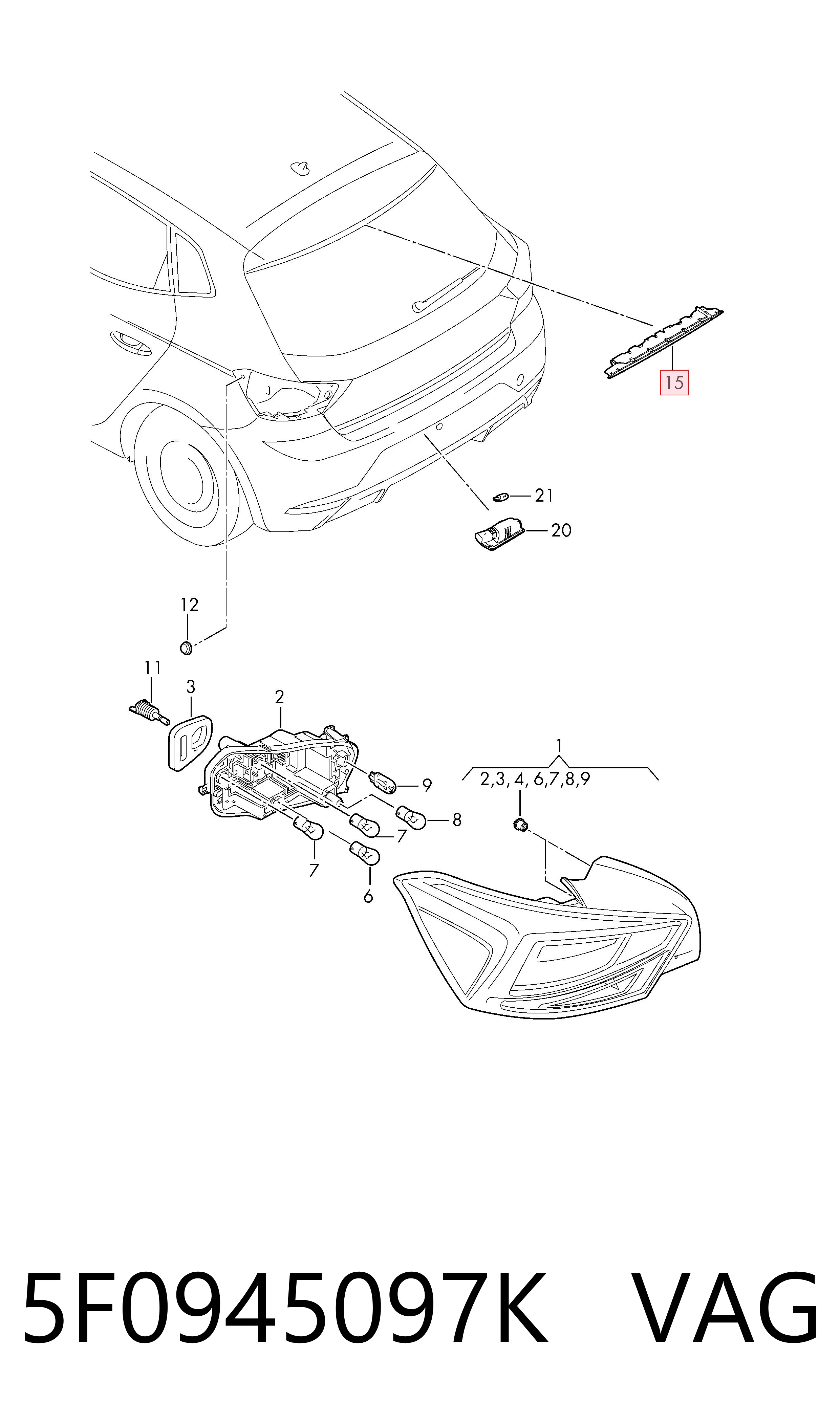  Sinal de parada traseiro adicional Seat ATECA SUV (KH7, KHP) (2016 - 2026) 