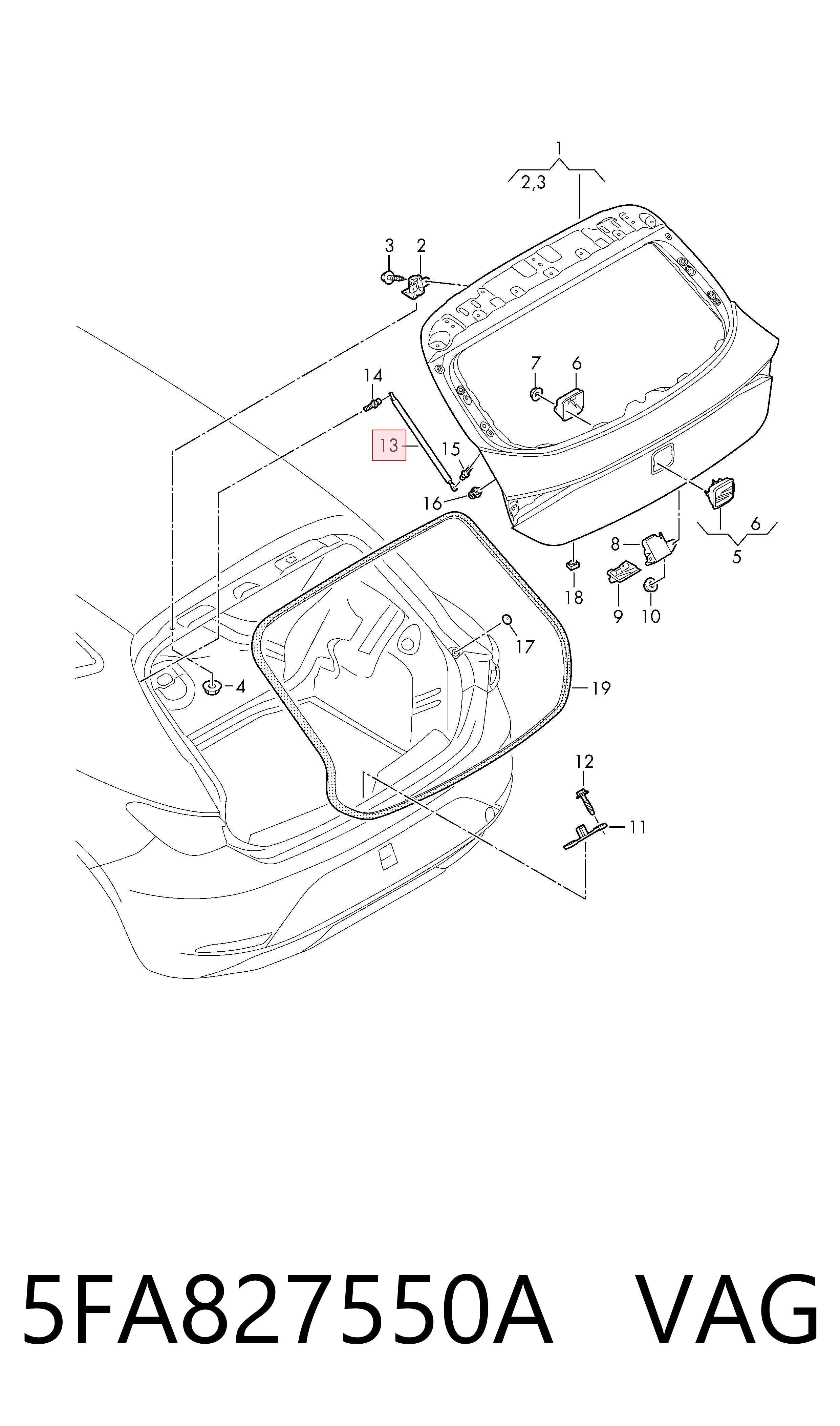 Amortecedor de tampa de porta-malas (de 3ª/5ª porta traseira) Seat Leon IV KL1, KLG