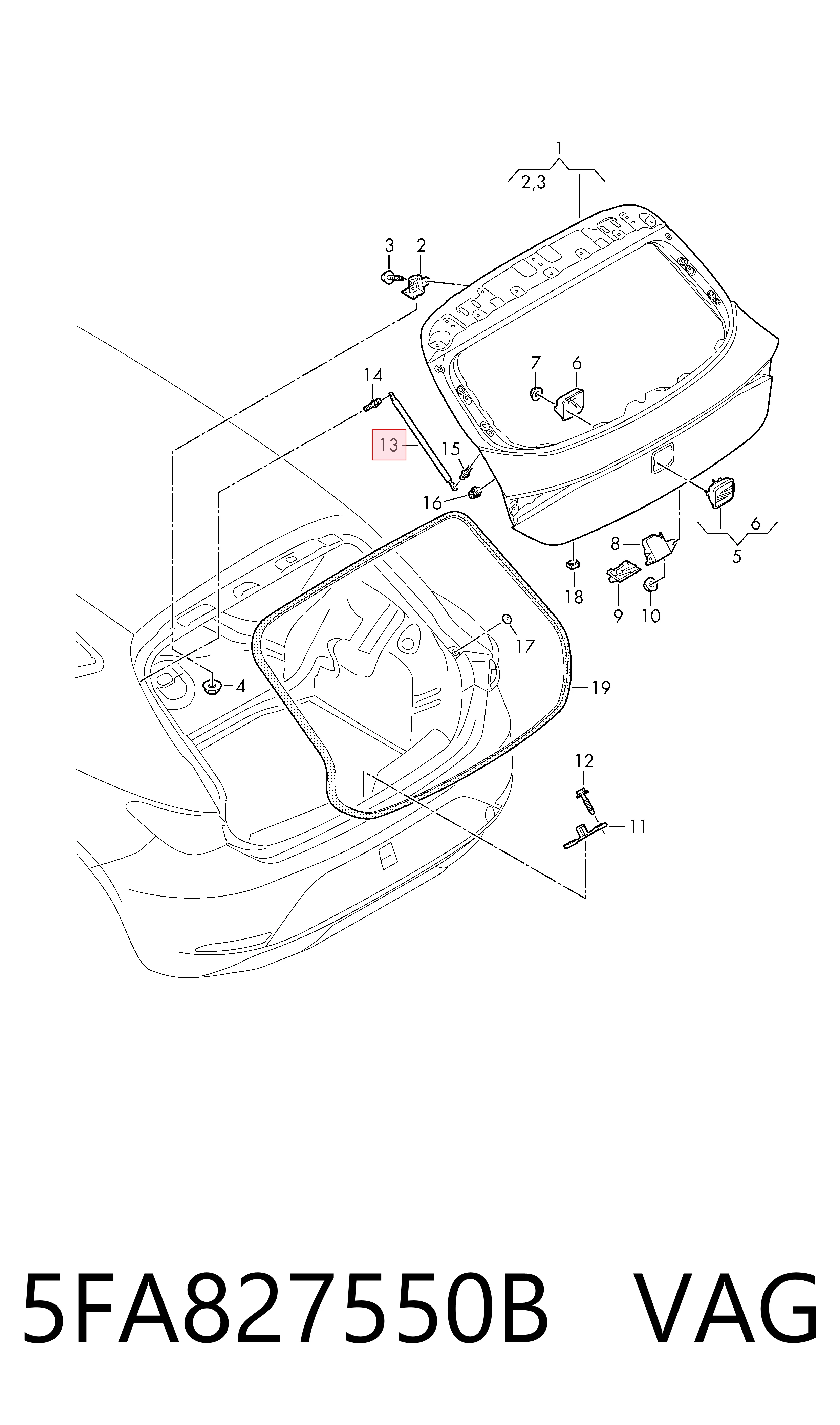  Amortecedor de tampa de porta-malas (de 3ª/5ª porta traseira) Seat Leon IV hatchback (KL1, KLG) (2019 - 2026) IV