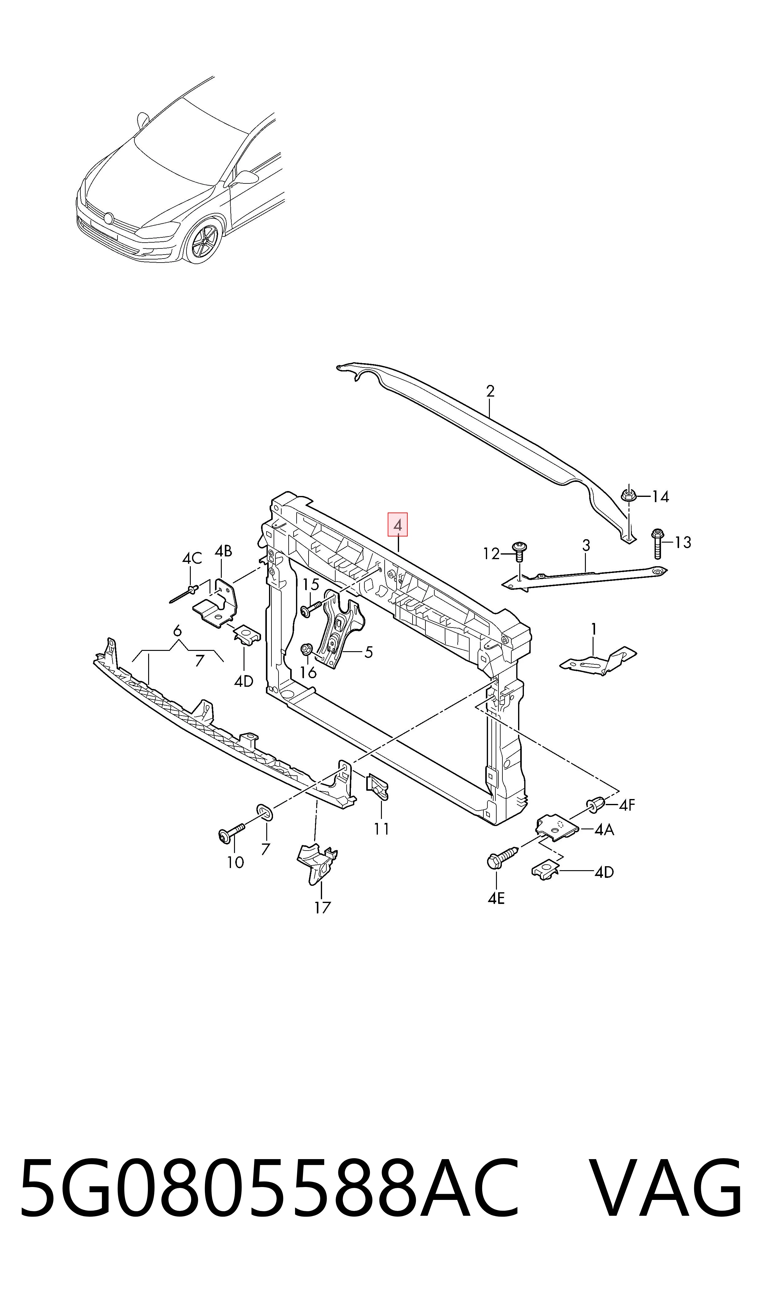 Suporte do radiador montado (painel de montagem de fixação das luzes) VAG 5G0805588AC preço, a partir de 75,92 USD