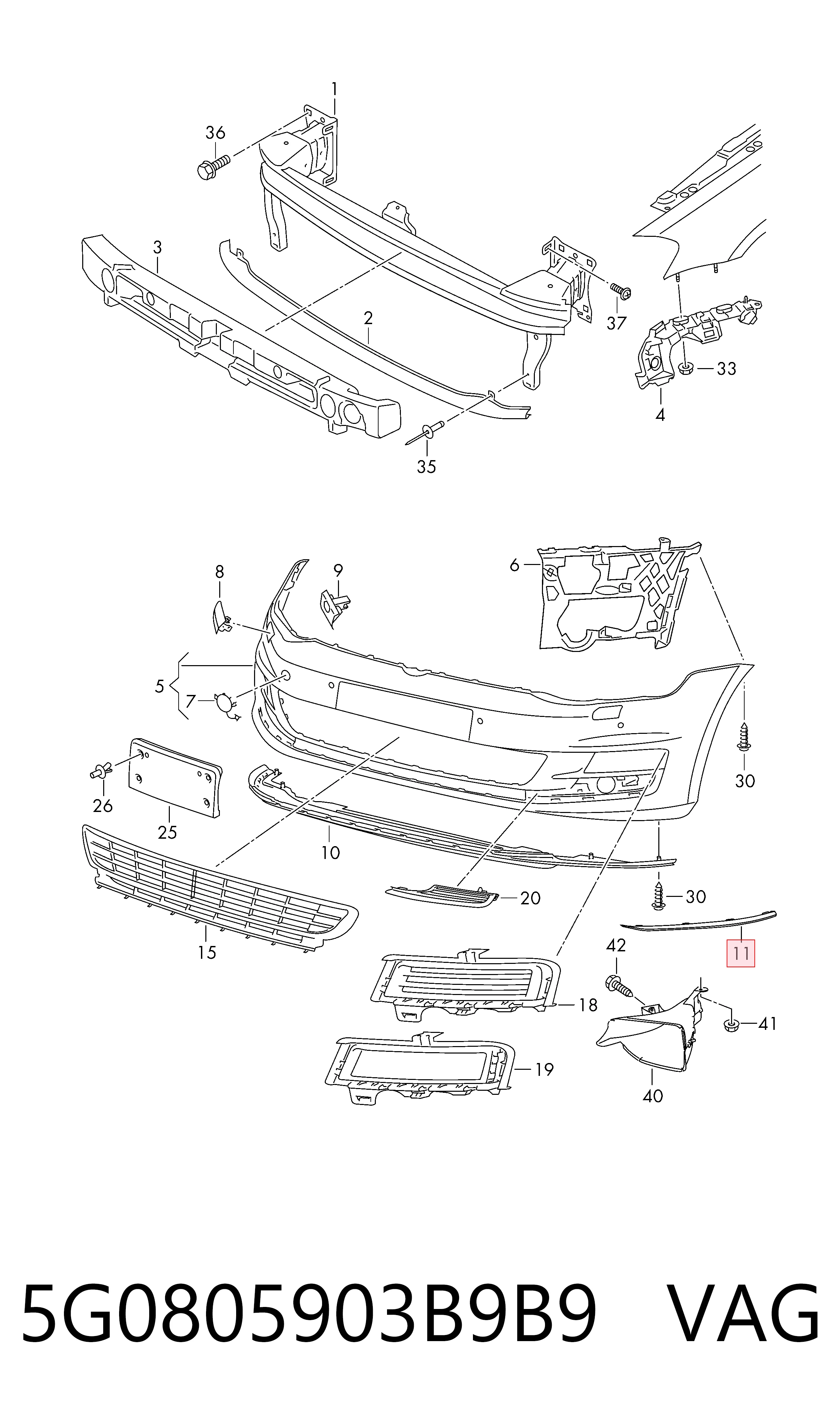 Compre 5G0805903B9B9 VAG Spoiler esquerdo do pára-choque dianteiro
