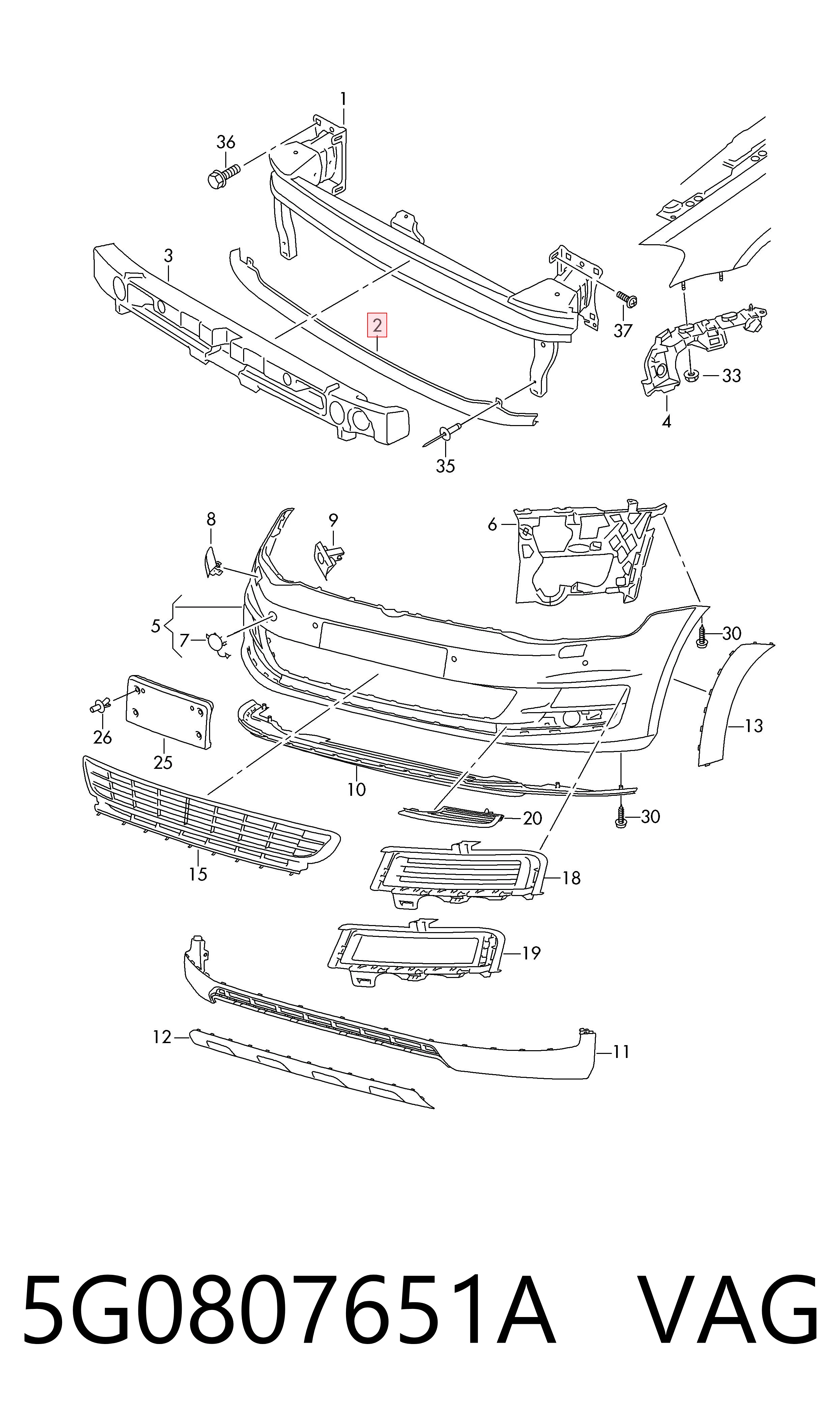 Reforçador do pára-choque dianteiro Volkswagen Golf VII BA5, BV5 ao melhor preço