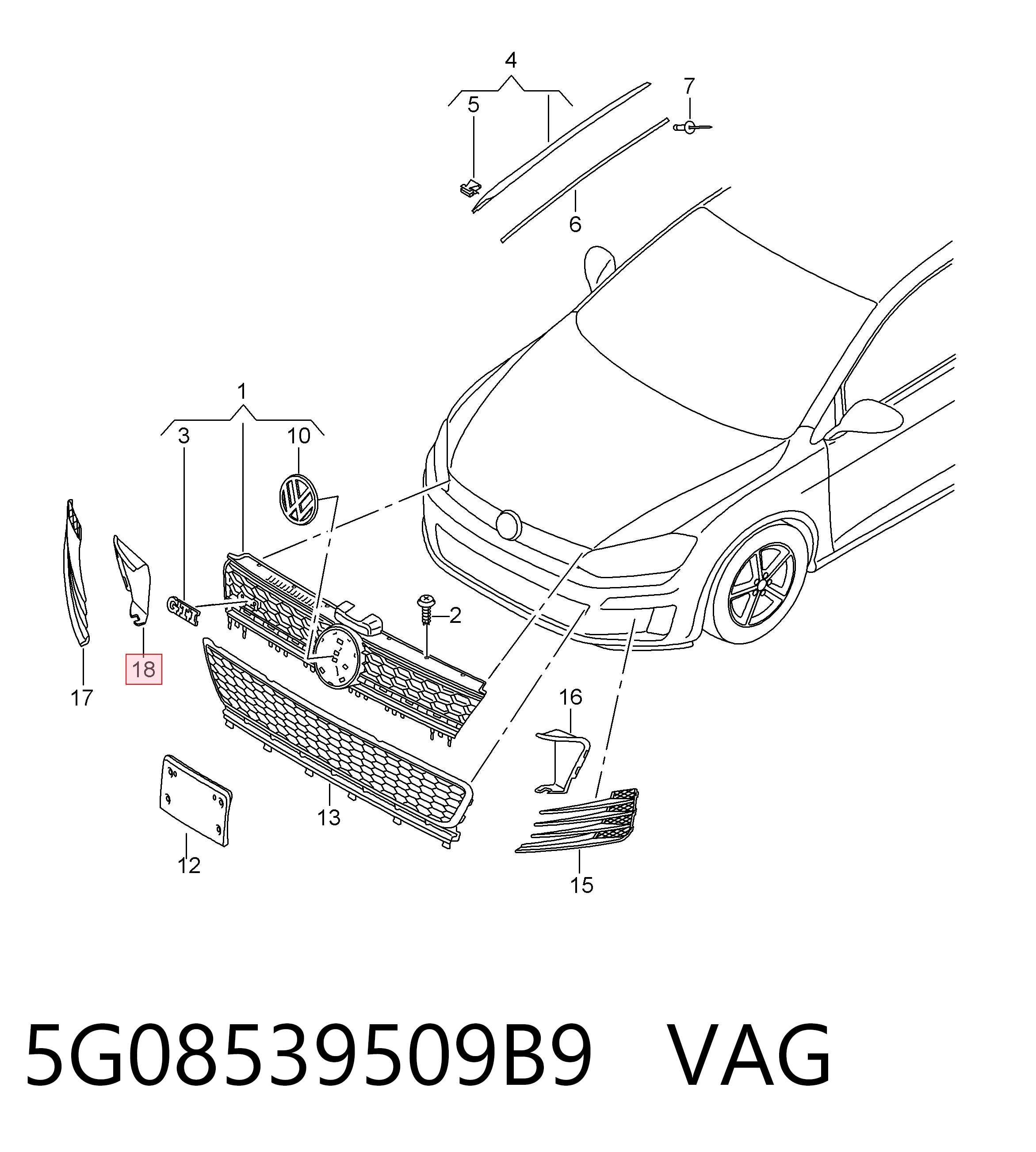 Grelha interna direita do pára-choque dianteiro VAG 5G08539509B9 preço, a partir de 10,97 USD