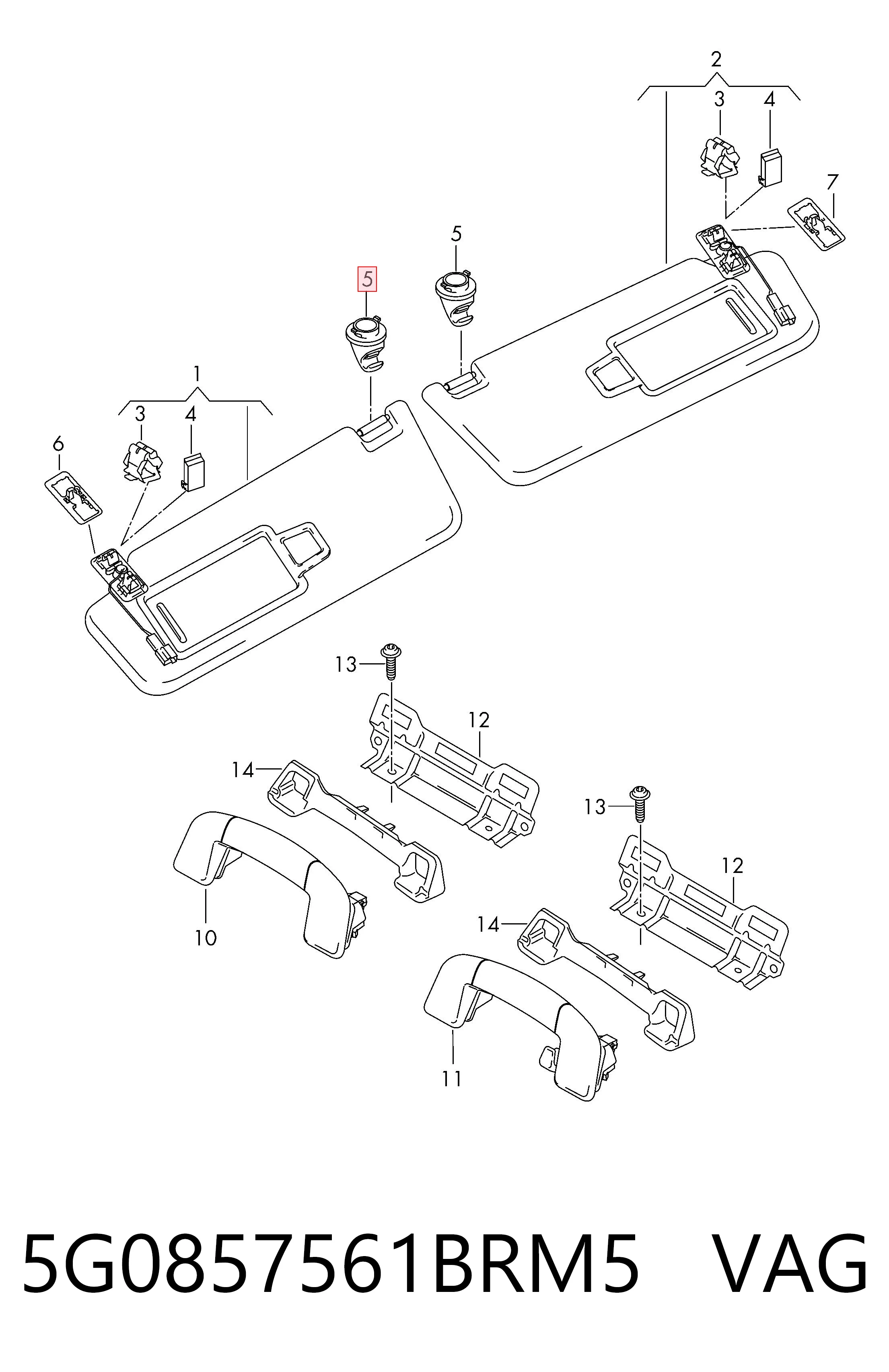 Fixador de pala contra o sol VAG 5G0857561BRM5