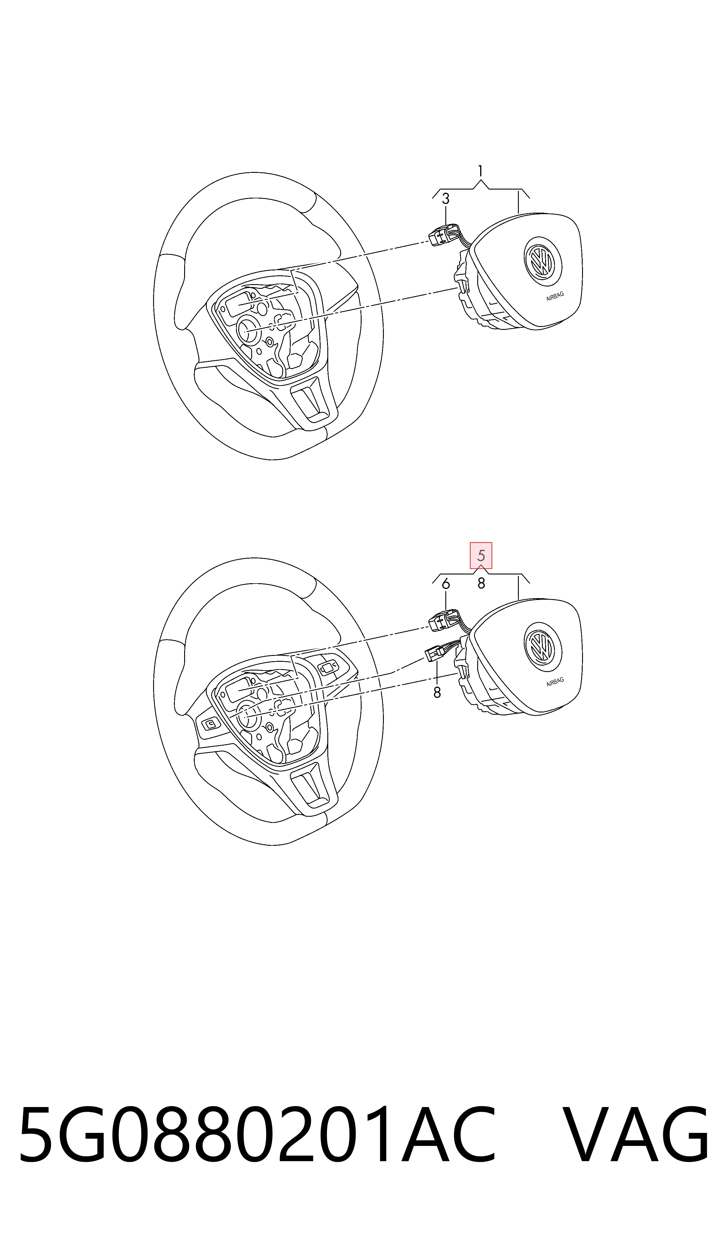 5G0880201AC VAG Cinto de segurança (AIRBAG) de condutor