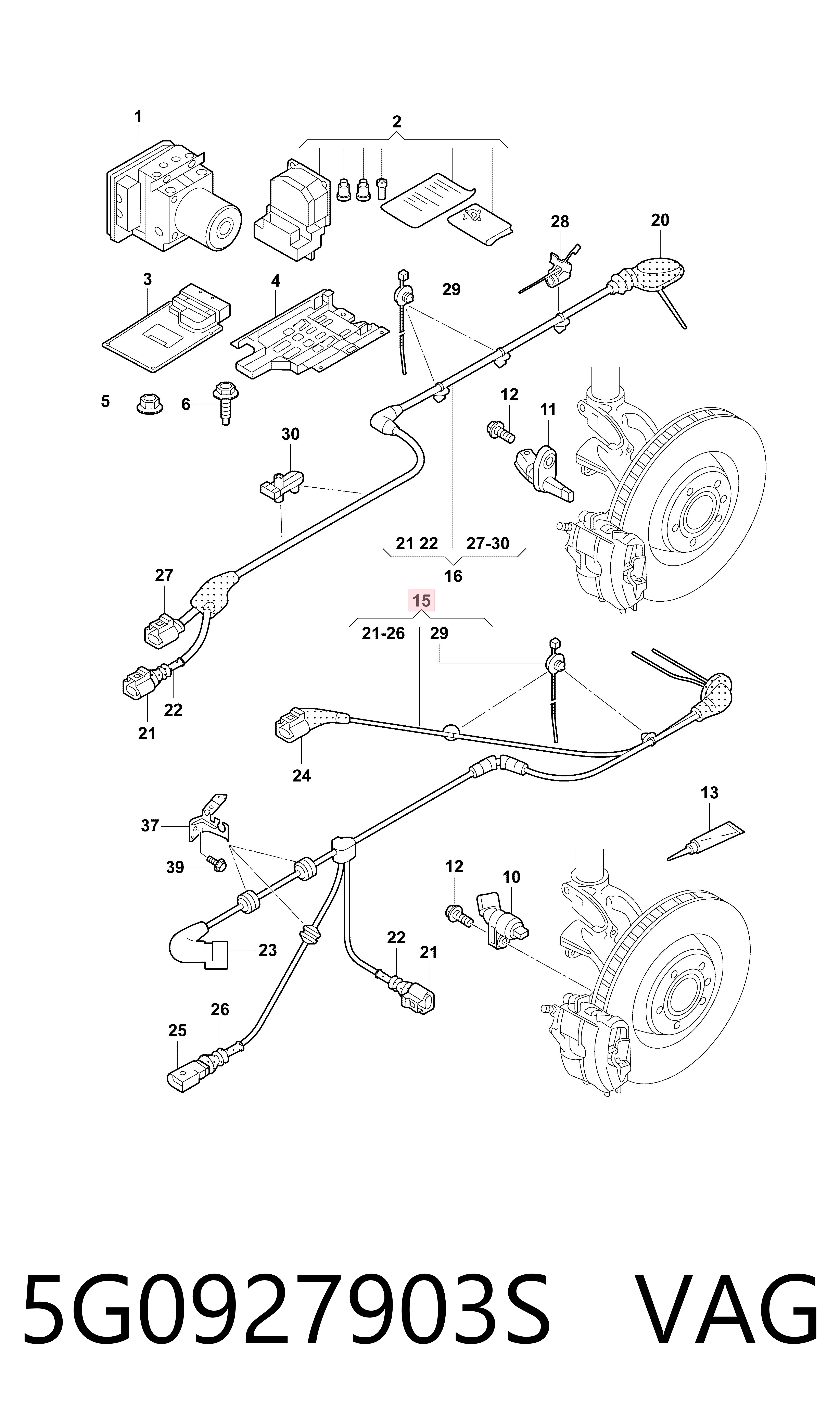 5G0927903S VAG Fio dianteiro esquerdo de sensor ABS