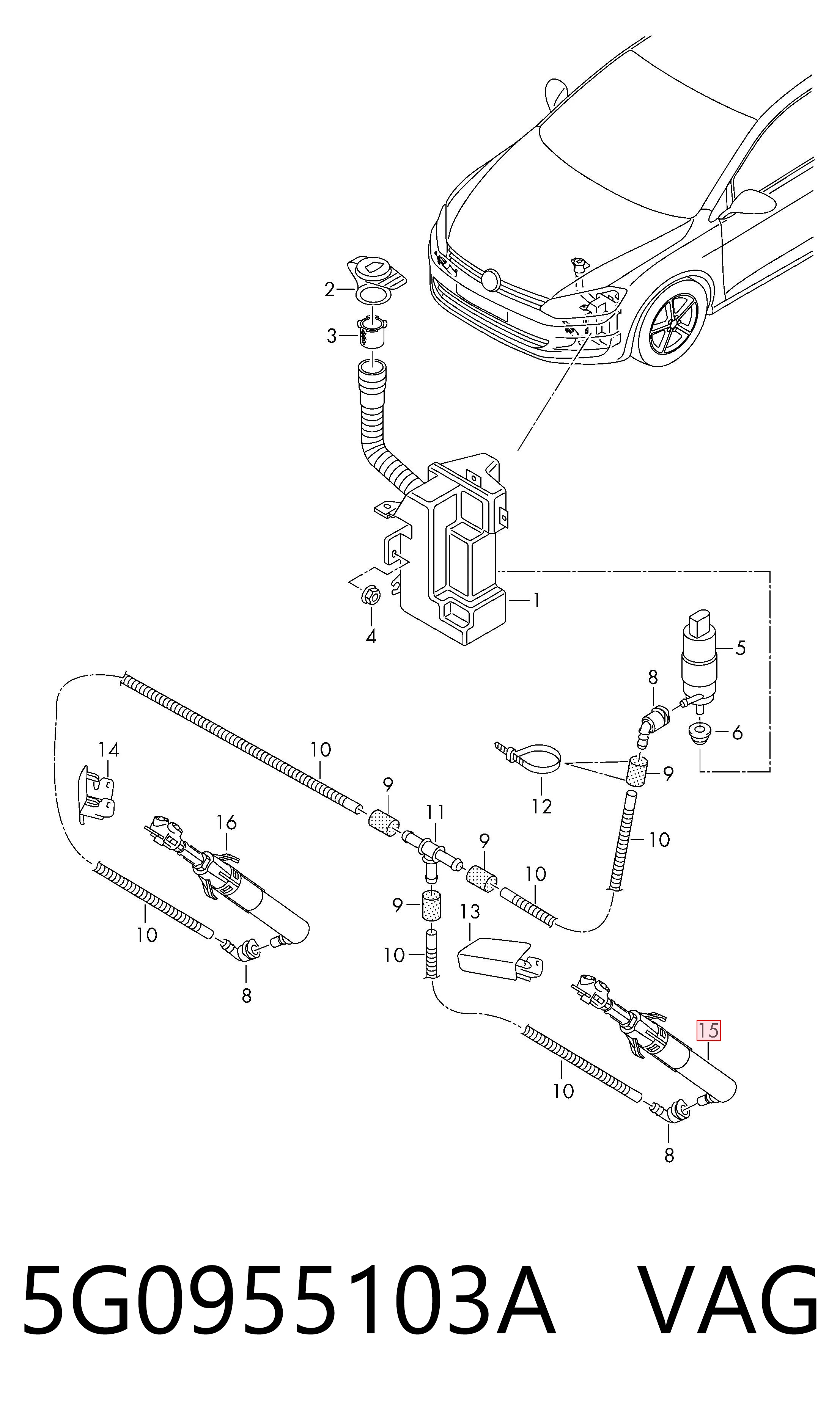 Suporte do injetor de fluido para lavador das luzes (cilindro de elevação) 5G0955103A VAG