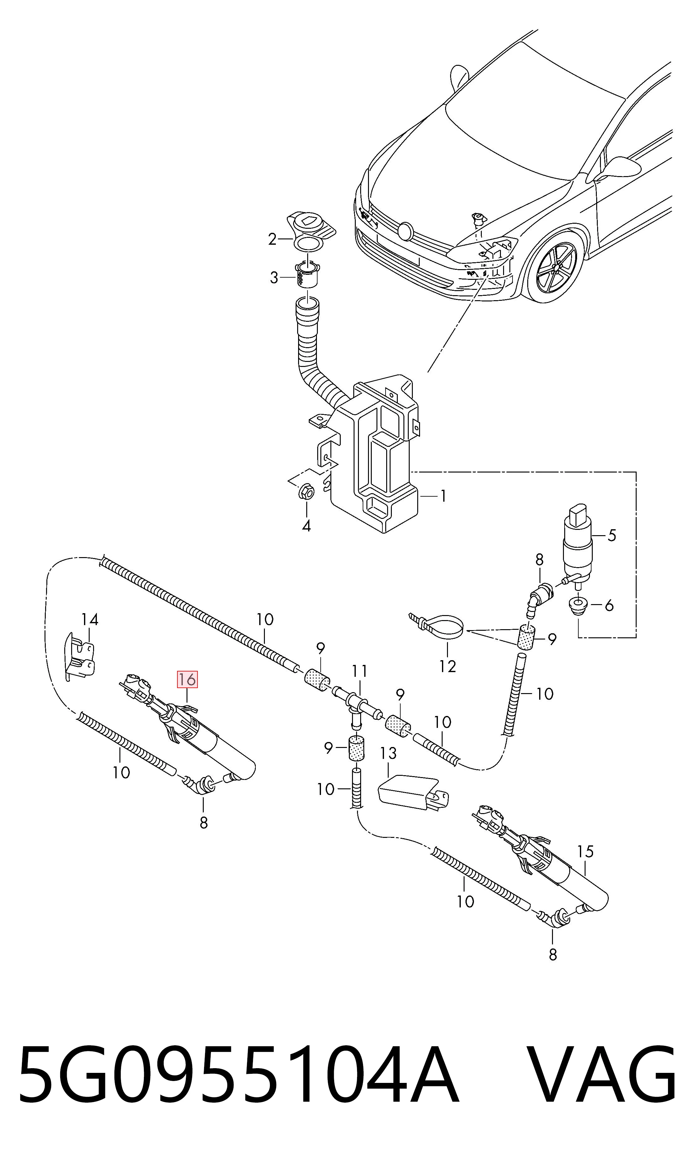 Suporte do injetor de fluido para lavador das luzes (cilindro de elevação) VAG 5G0955104A