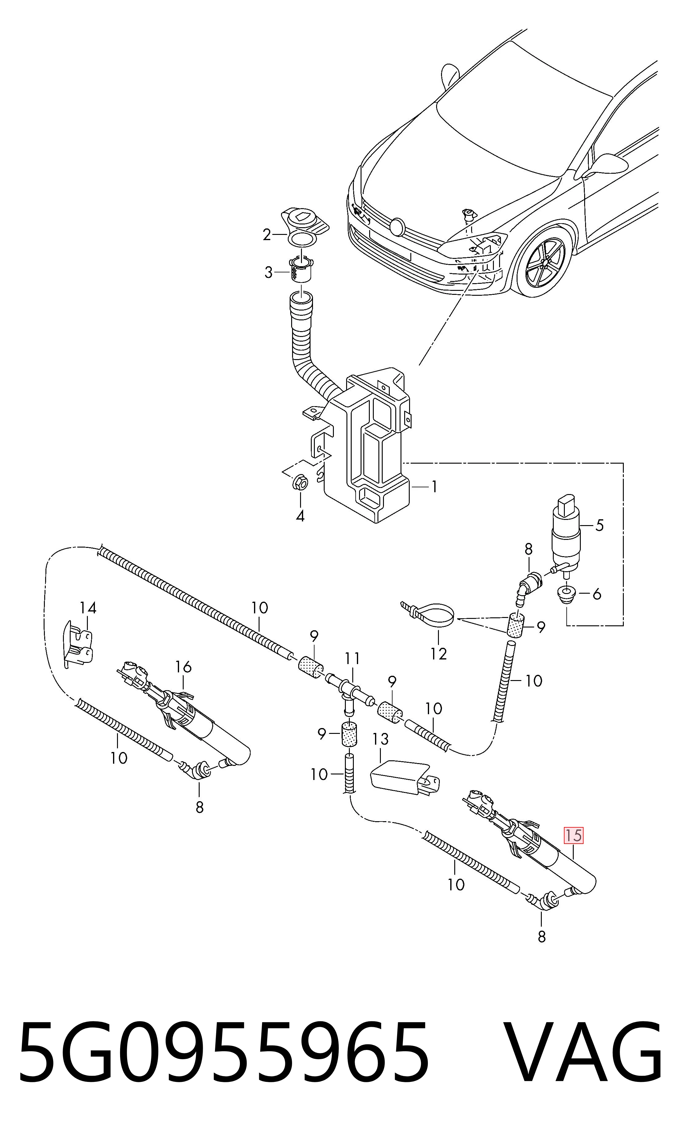 5G0955965 VAG Suporte do injetor de fluido para lavador das luzes (cilindro de elevação)