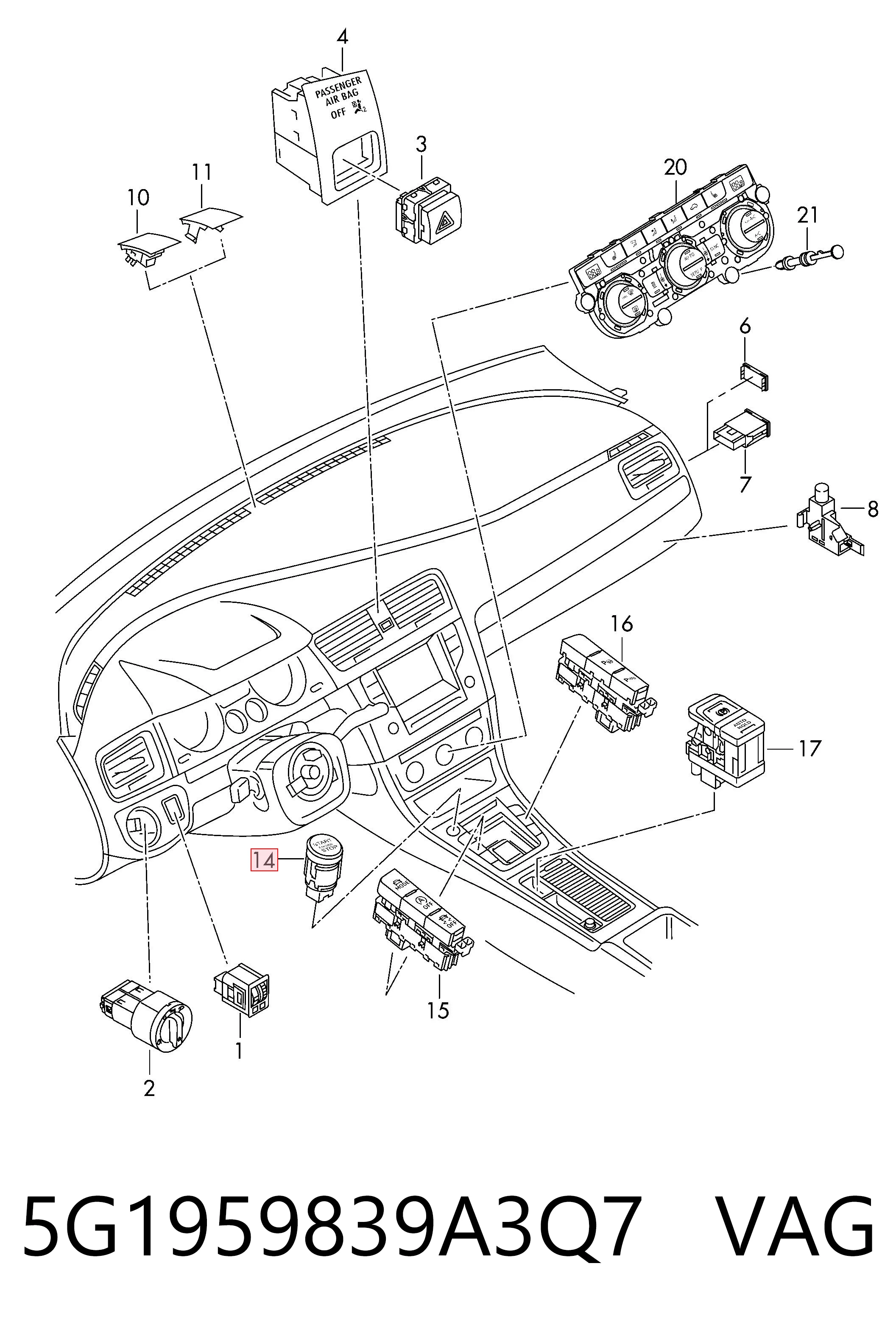 Botão de arranco de motor VAG 5G1959839A3Q7 preço, a partir de 44,48 USD