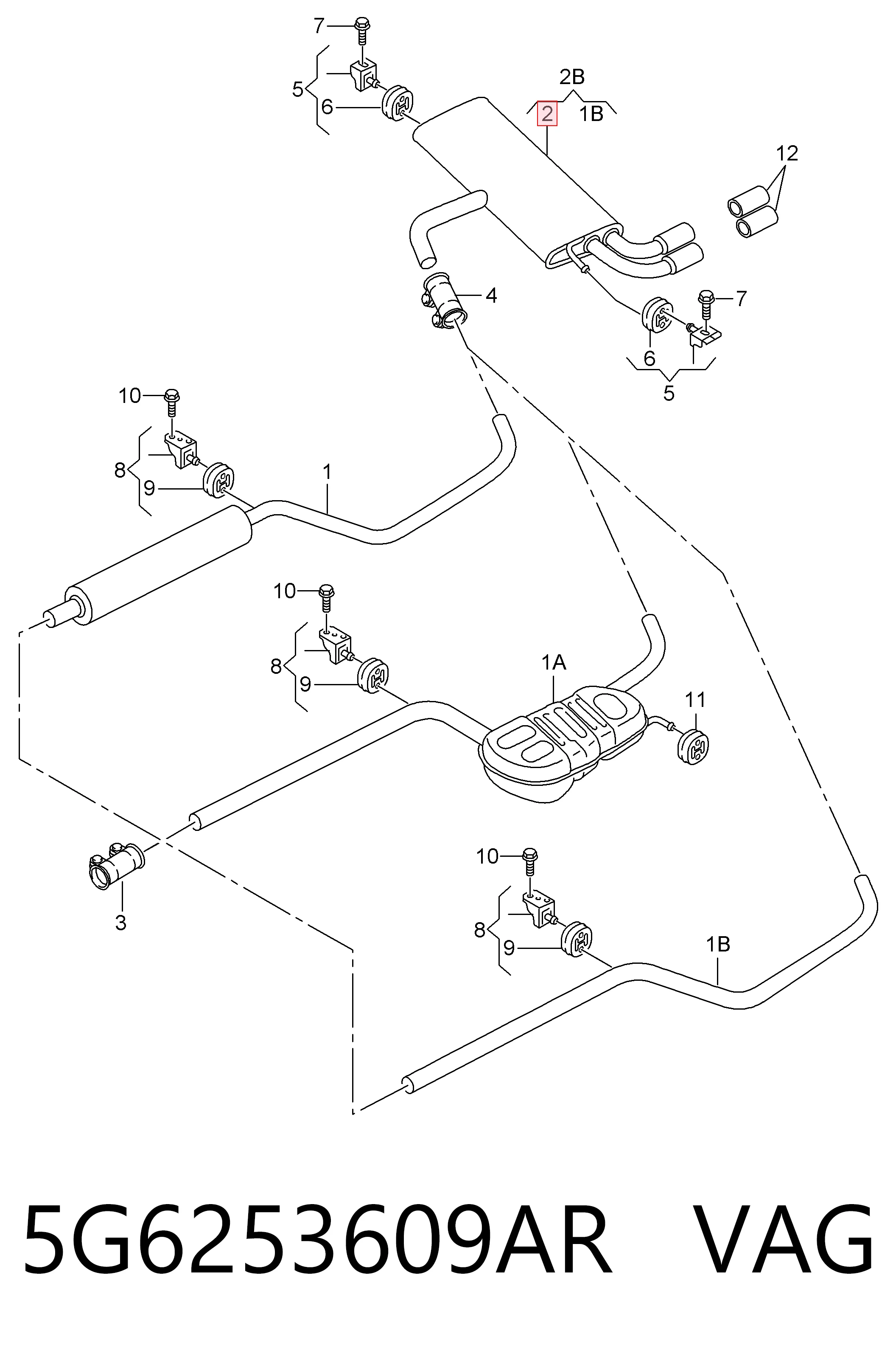 Silenciador, parte traseira para Volkswagen Golf BA5, BV5