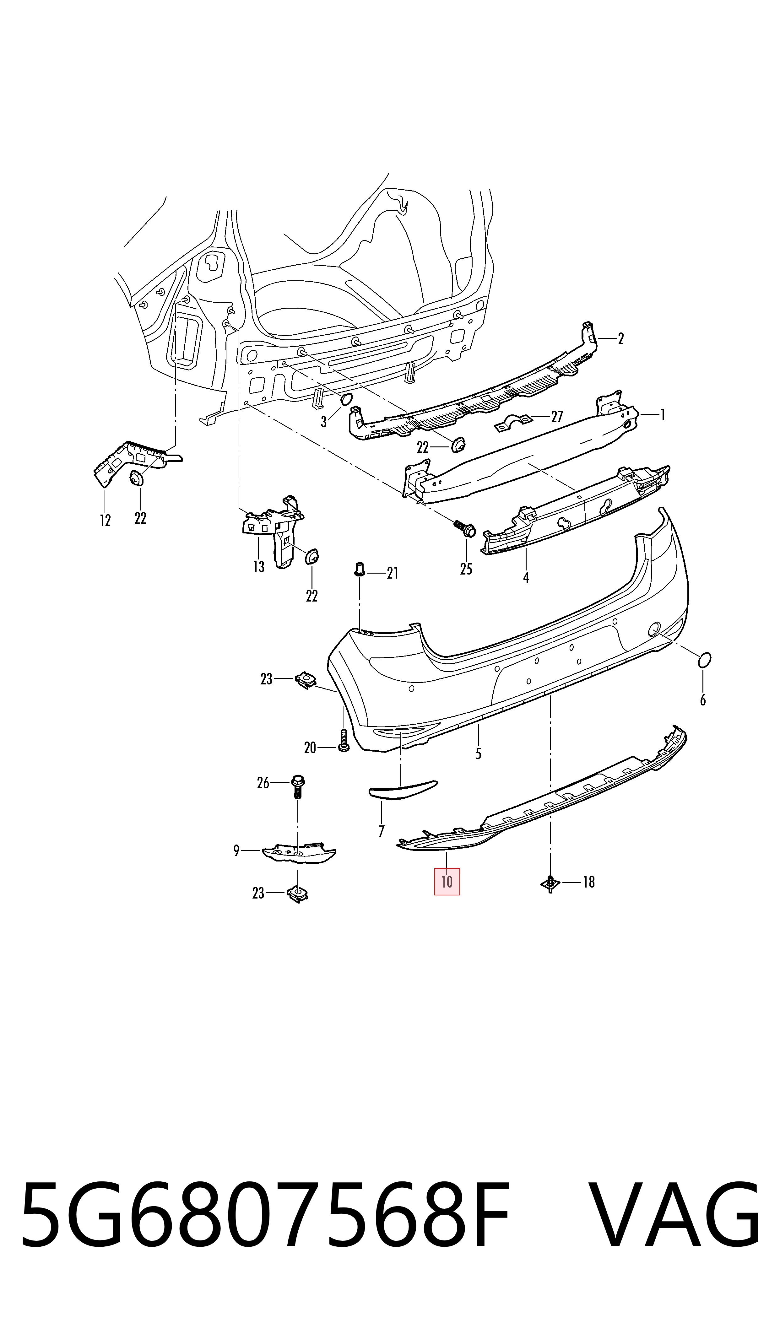 5G6807568F VAG Spoiler do pára-choque traseiro