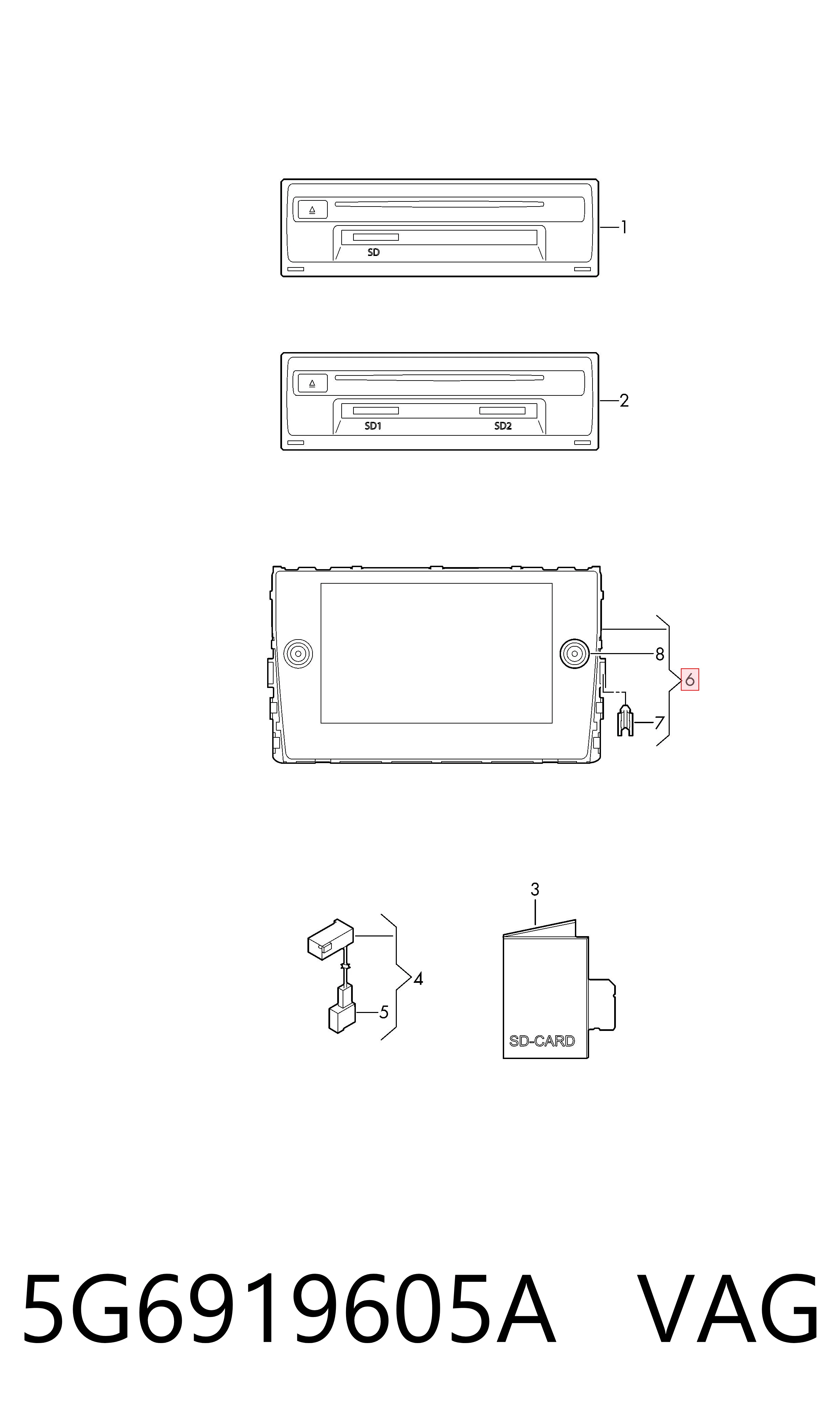 Aparelhagem de som (rádio AM/FM) VAG 5G6919605A