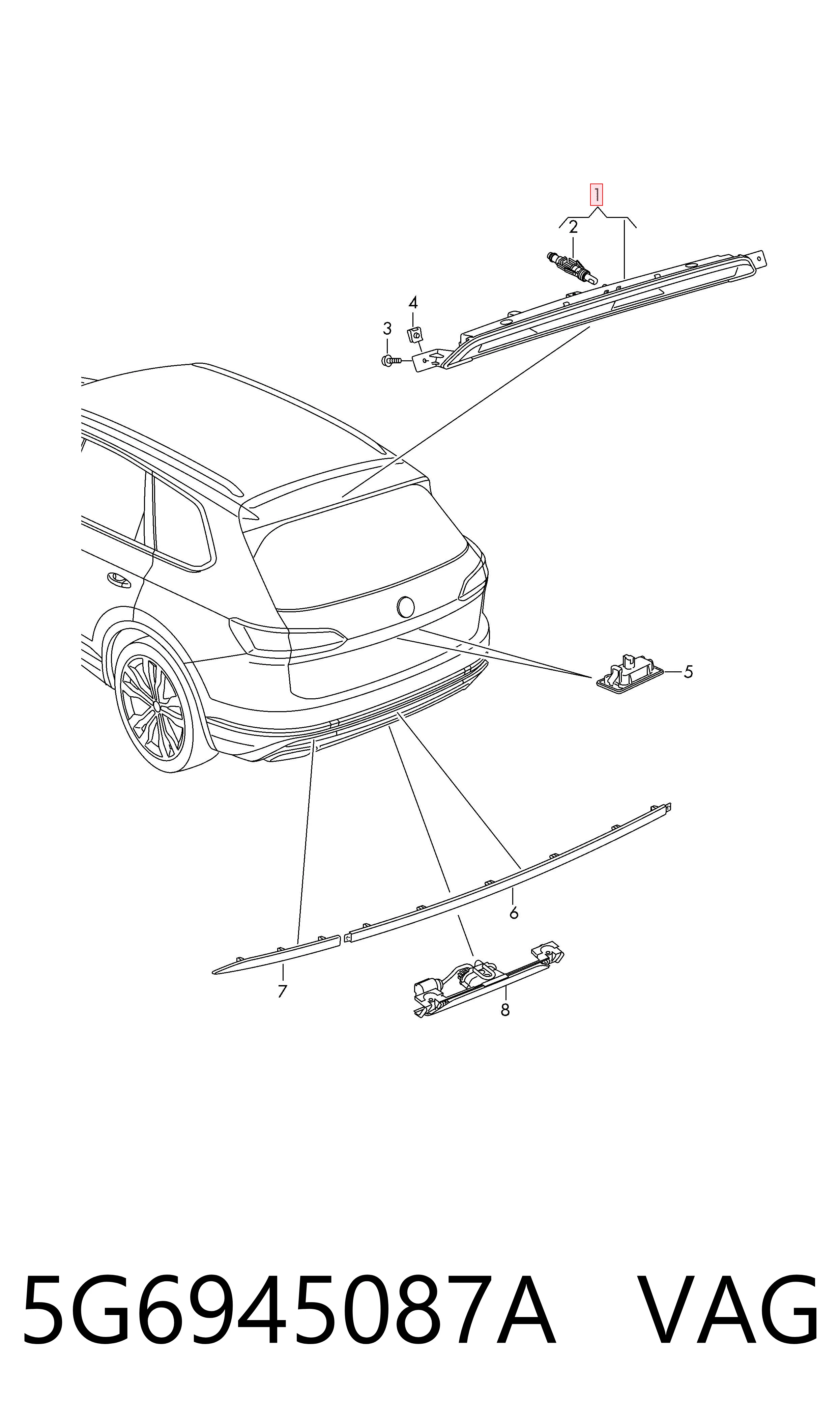 Sinal de parada traseiro adicional para Volkswagen T-ROC  A11, D11