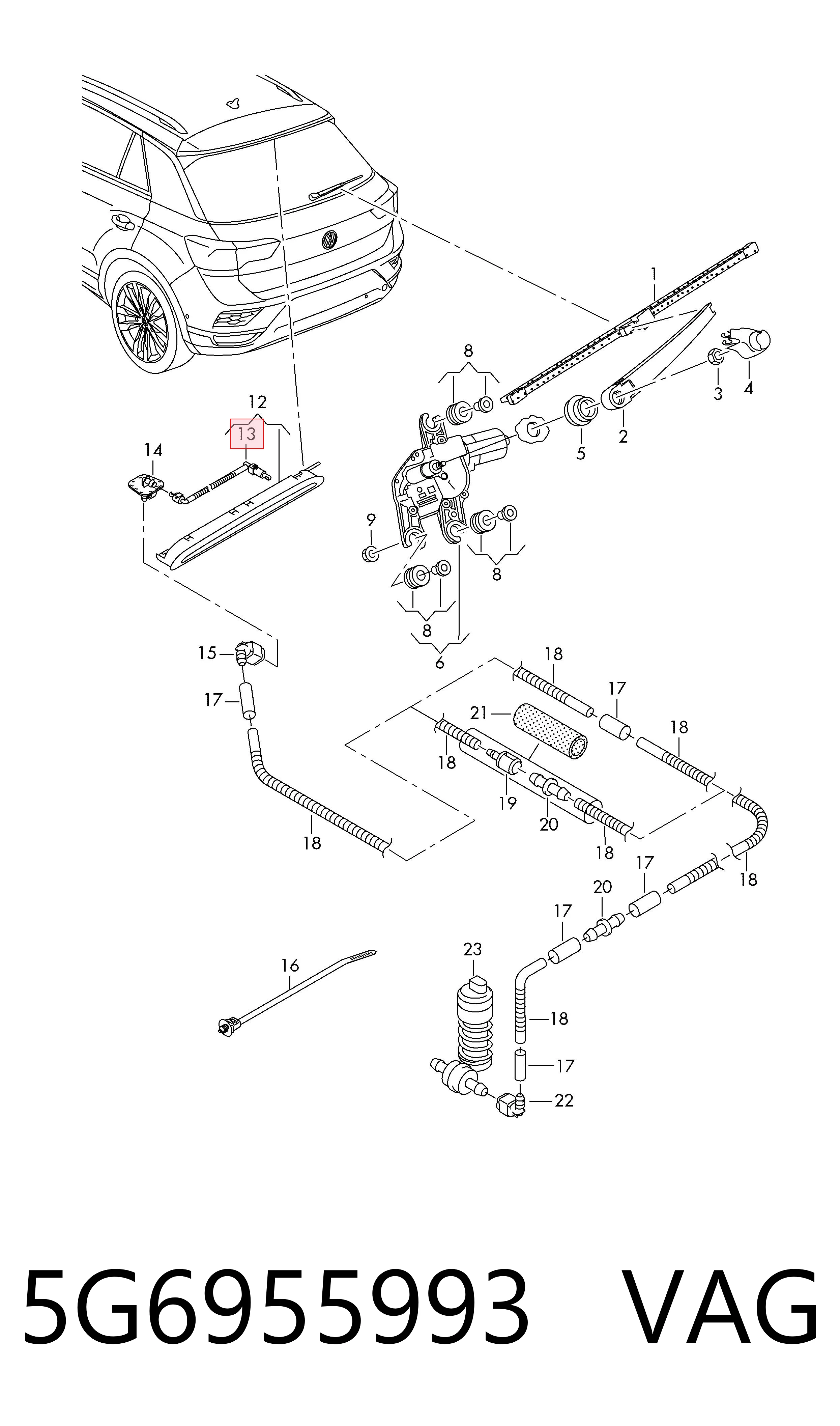 5G6955993 VAG Injetor de fluido para lavador de vidro traseiro