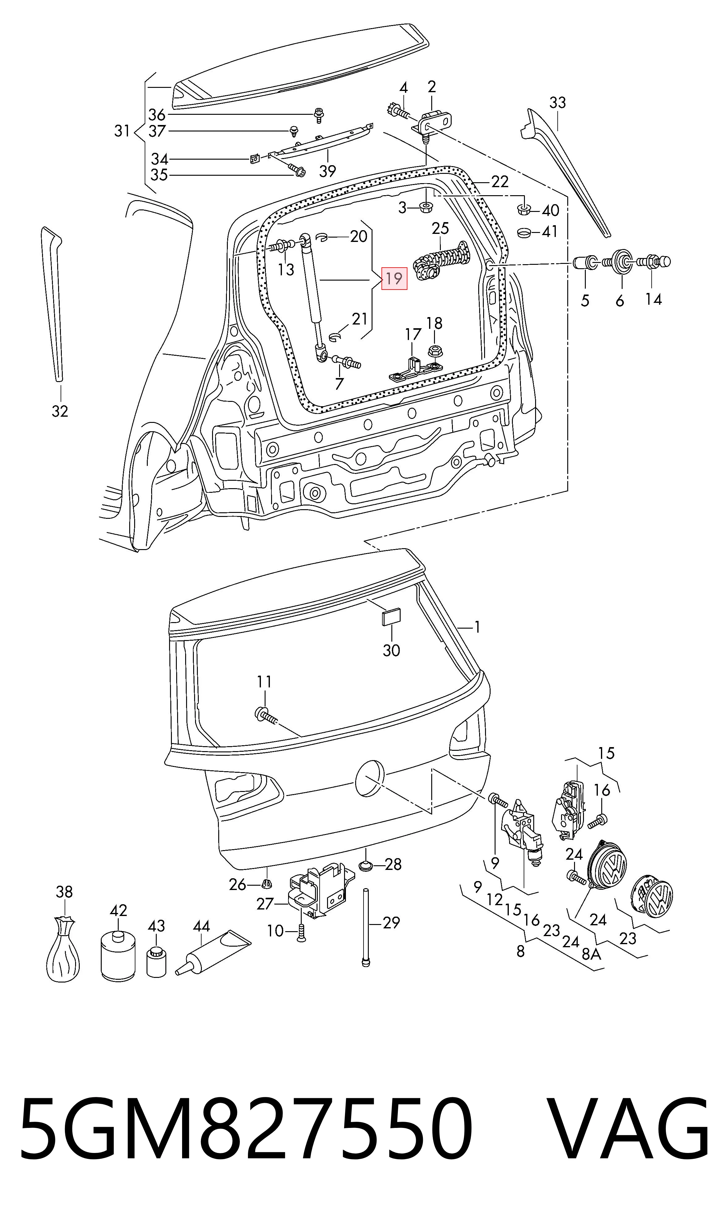 5GM827550 VAG Amortecedor de tampa de porta-malas (de 3ª/5ª porta traseira)