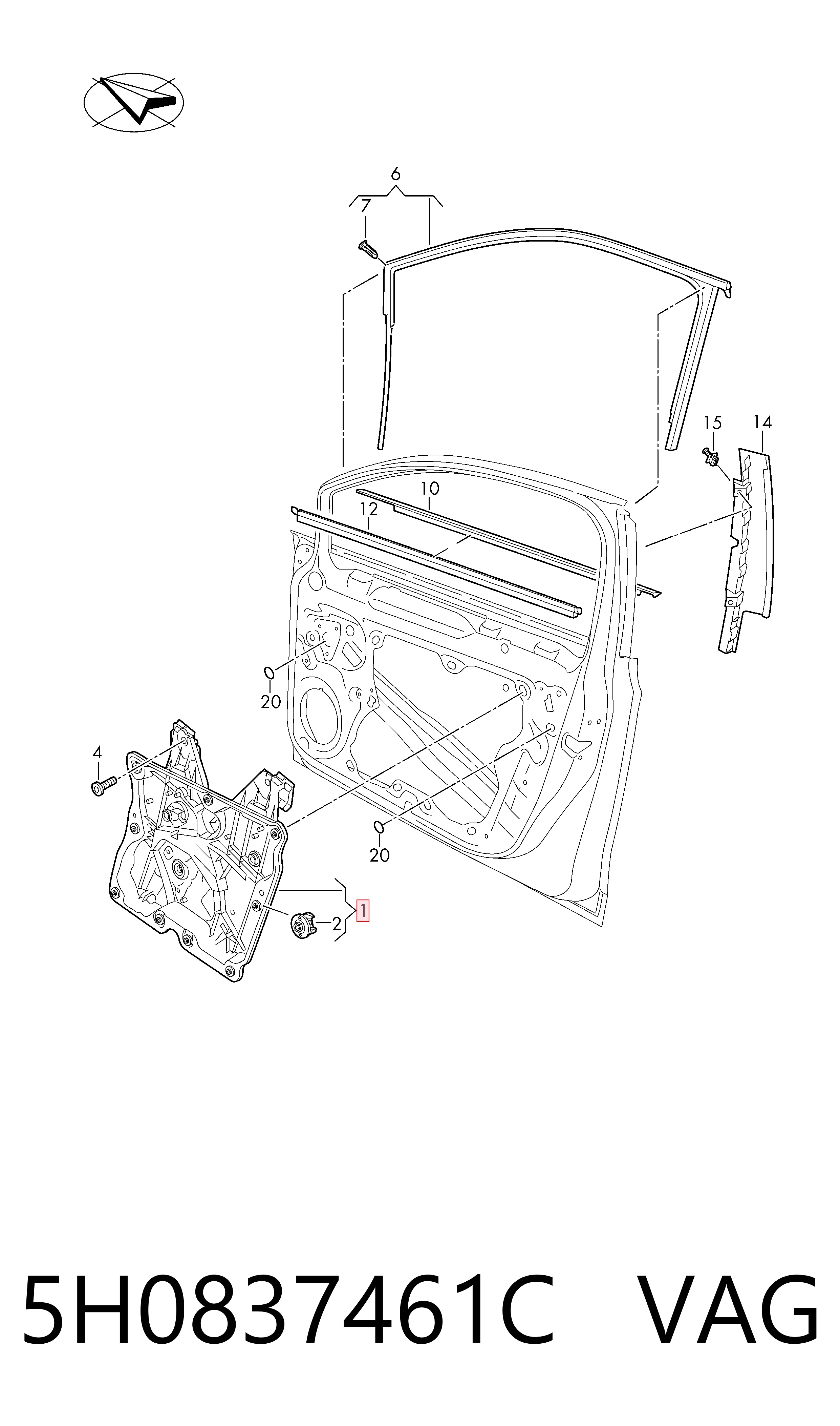Mecanismo de acionamento de vidro da porta dianteira esquerda para Volkswagen Golf VIII CD1, DA1