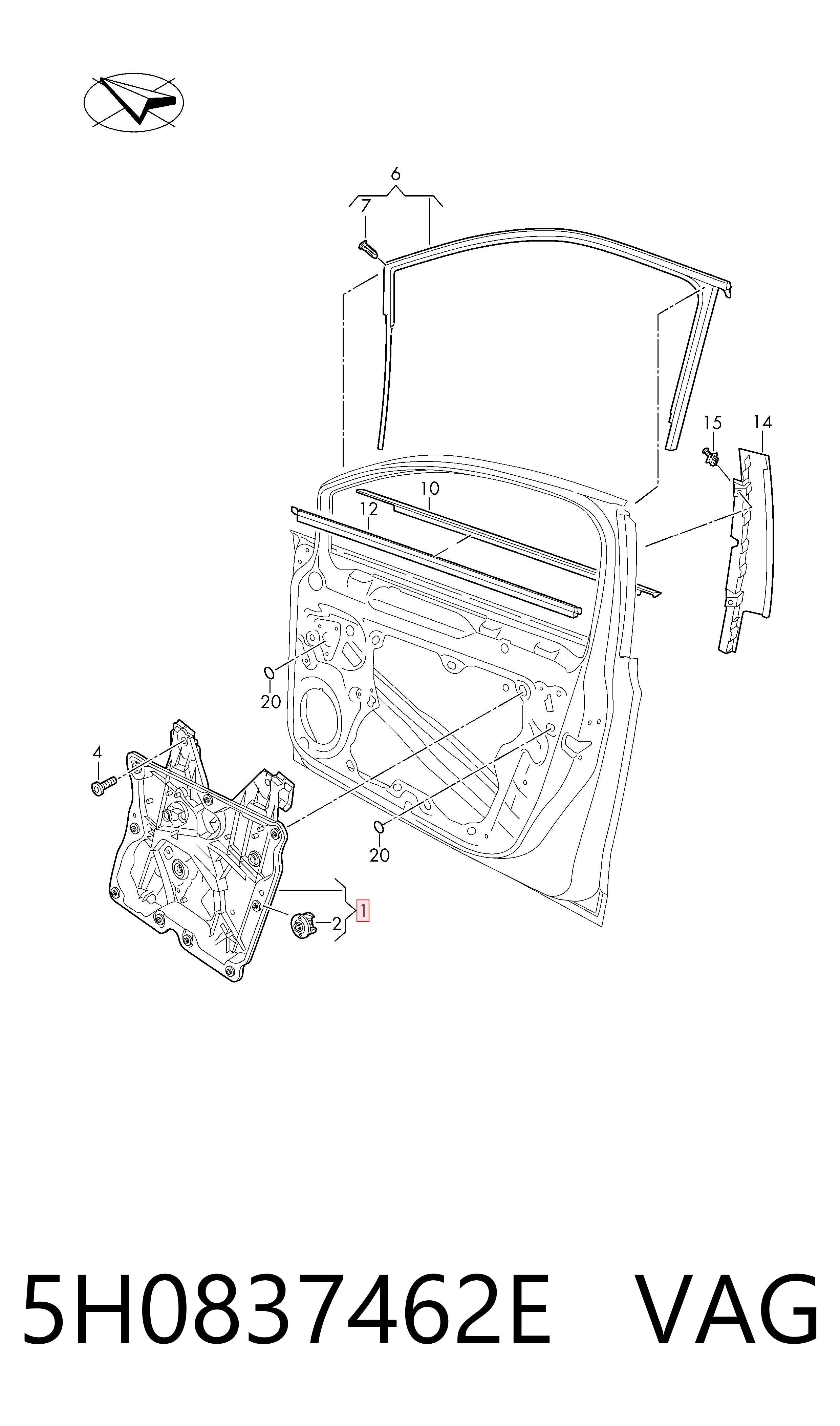 Mecanismo de acionamento de vidro da porta dianteira direita Volkswagen Golf VIII CG5, DB5