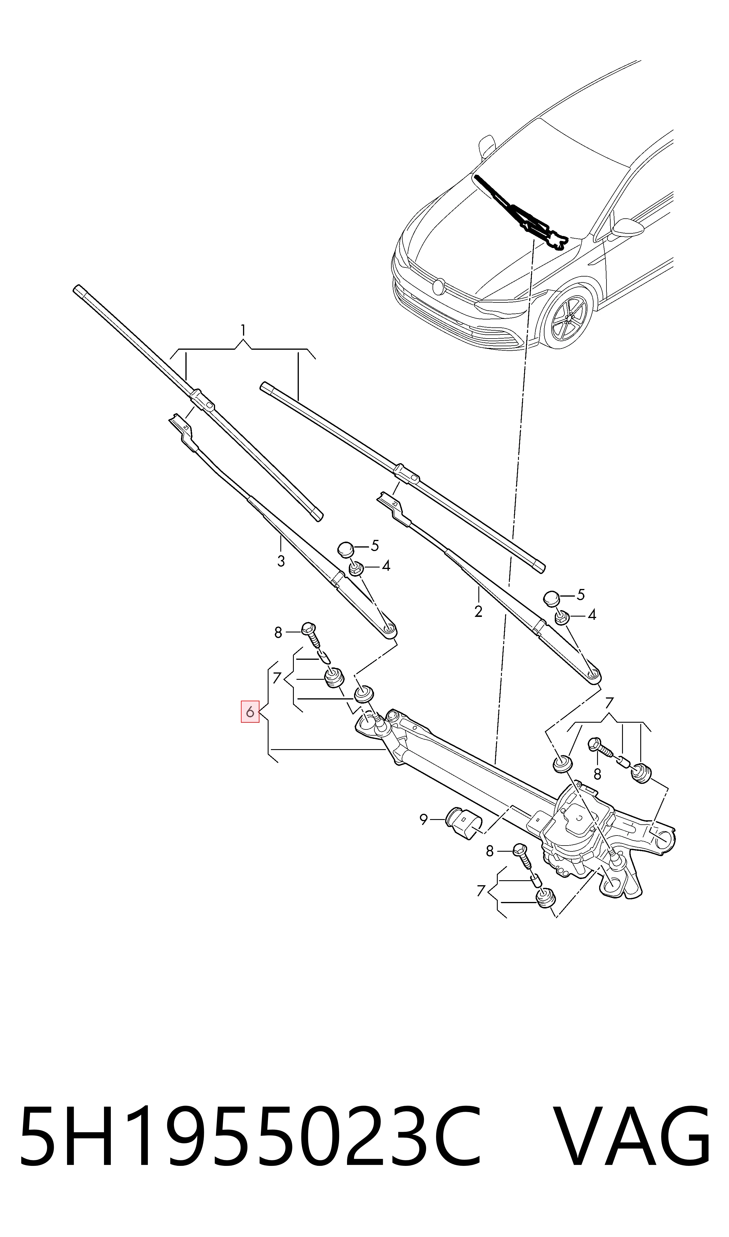 Trapézio de limpador pára-brisas para Volkswagen Golf VIII CD1, DA1