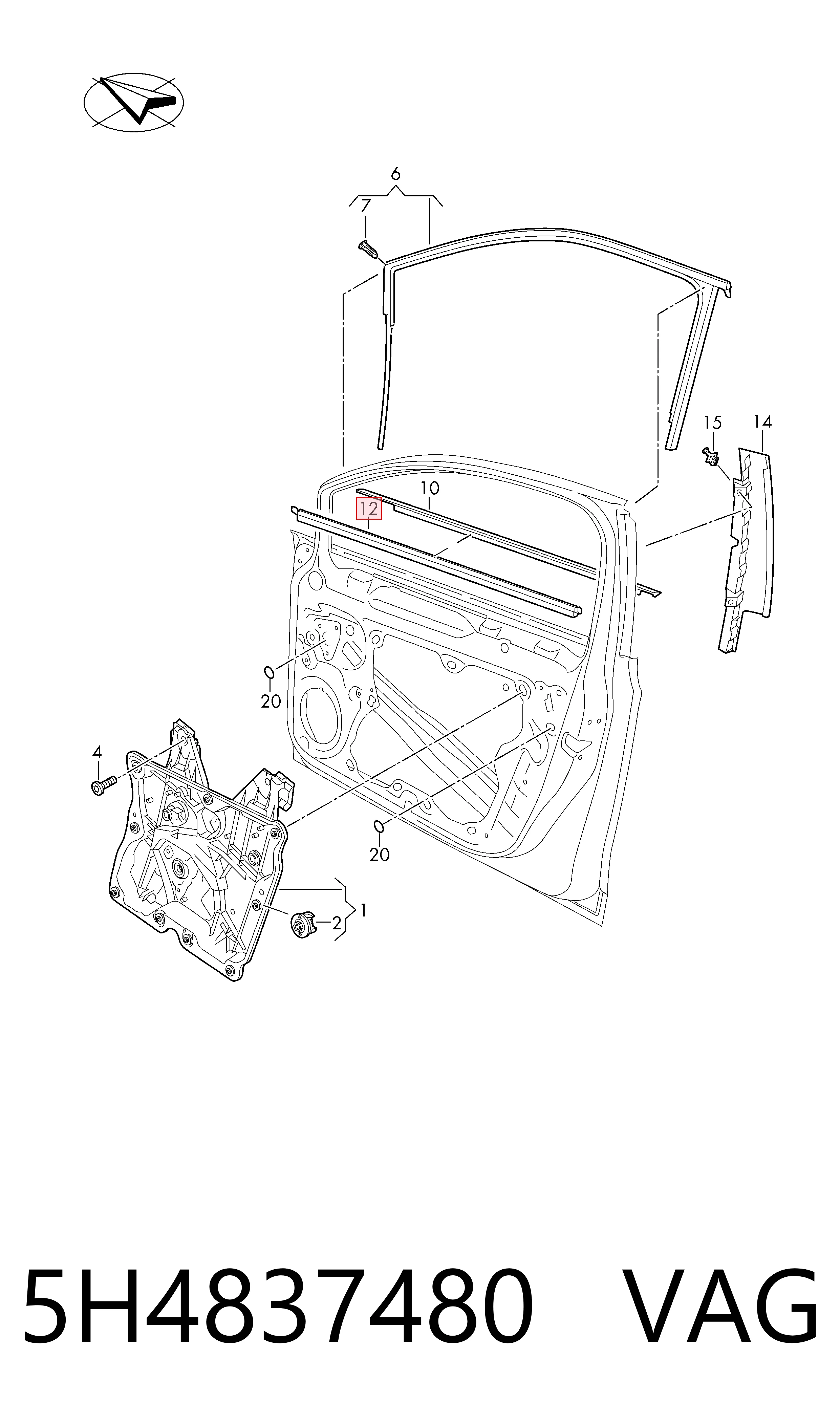 Compactador interno de vidro da porta dianteira direita (chapa) VAG 5H4837480 preço, a partir de 63,59 USD