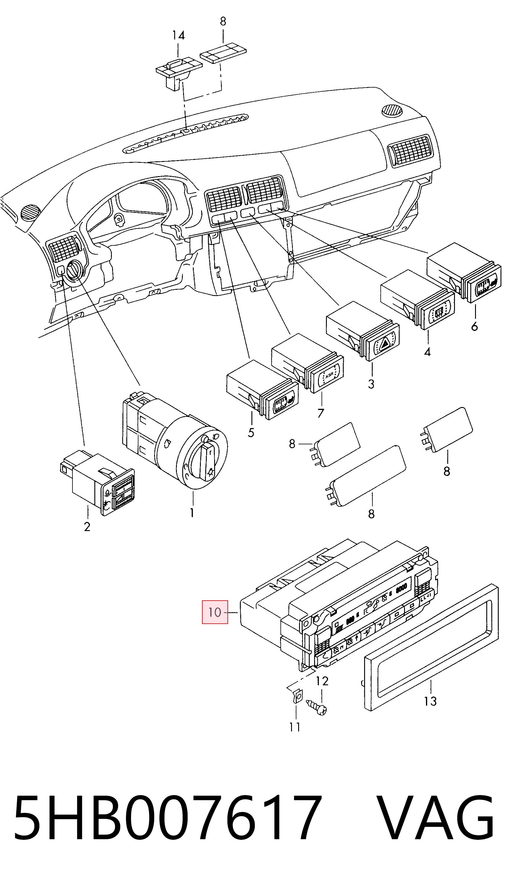 Unidade de controlo dos modos de aquecimento/condicionamento para Volkswagen Golf IV 1J1