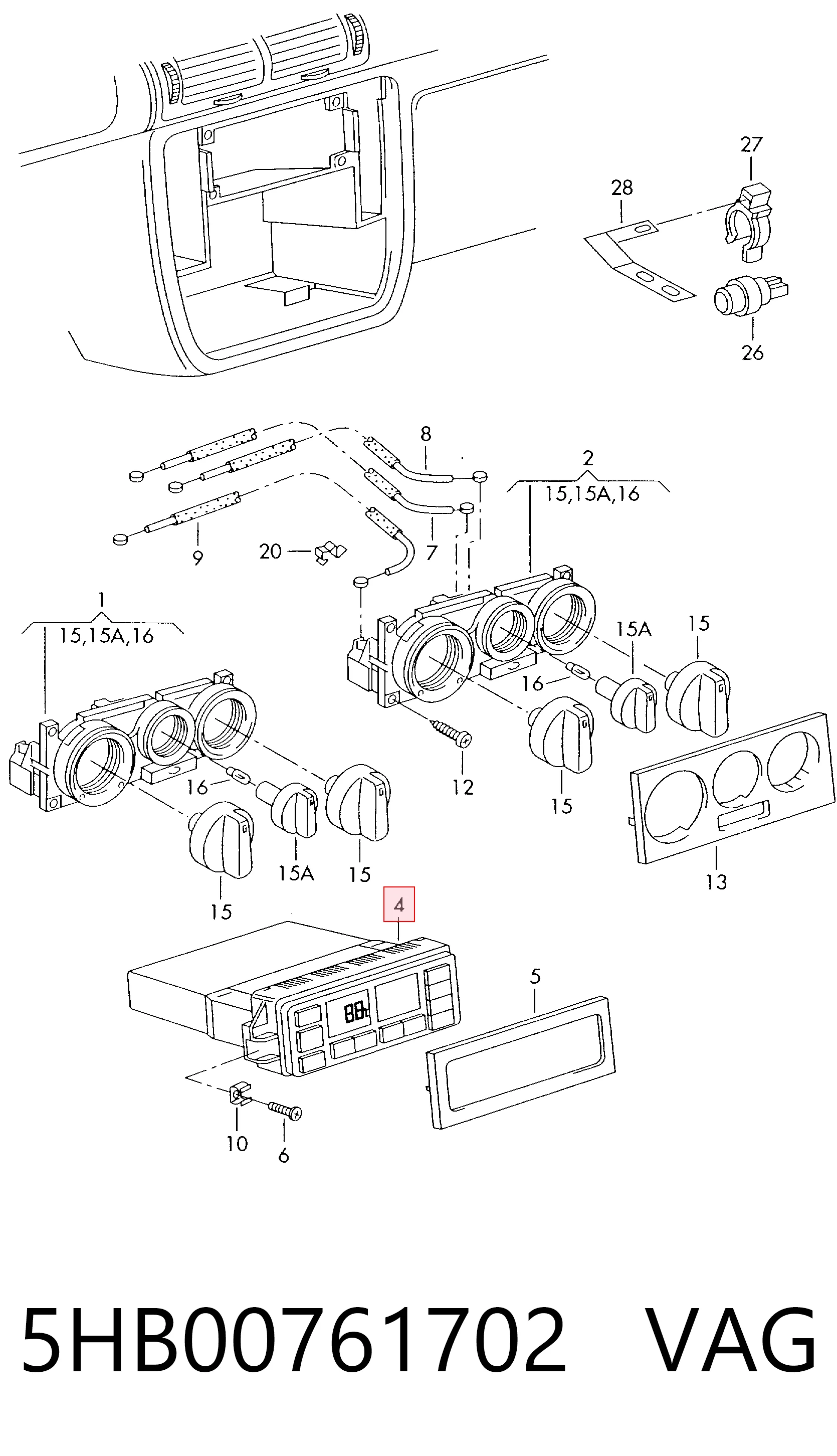 Compre Unidade de controlo dos modos de aquecimento/condicionamento Volkswagen Golf 4