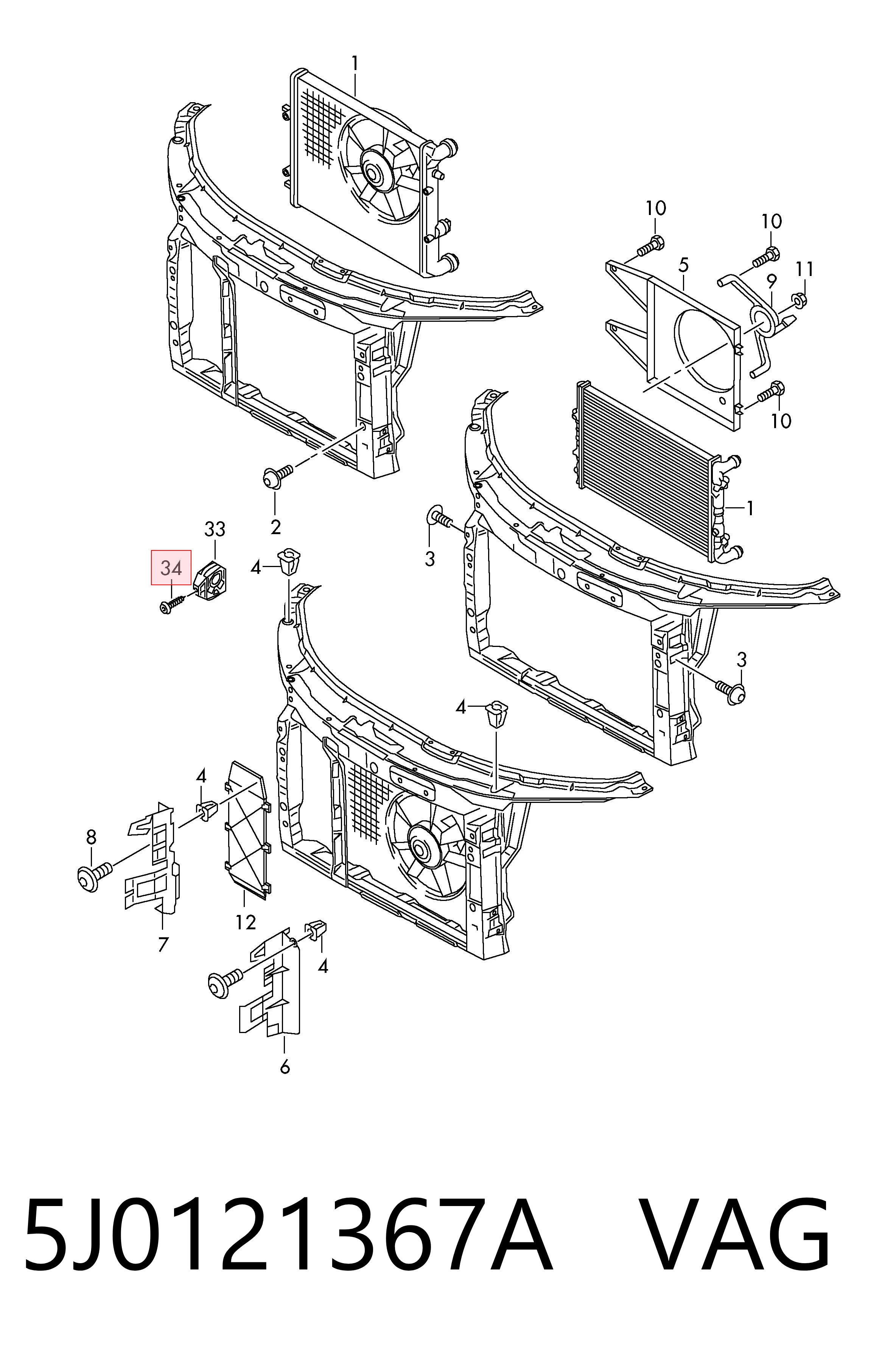 5J0121367A VAG Coxim inferior do radiador de aparelho de ar condicionado