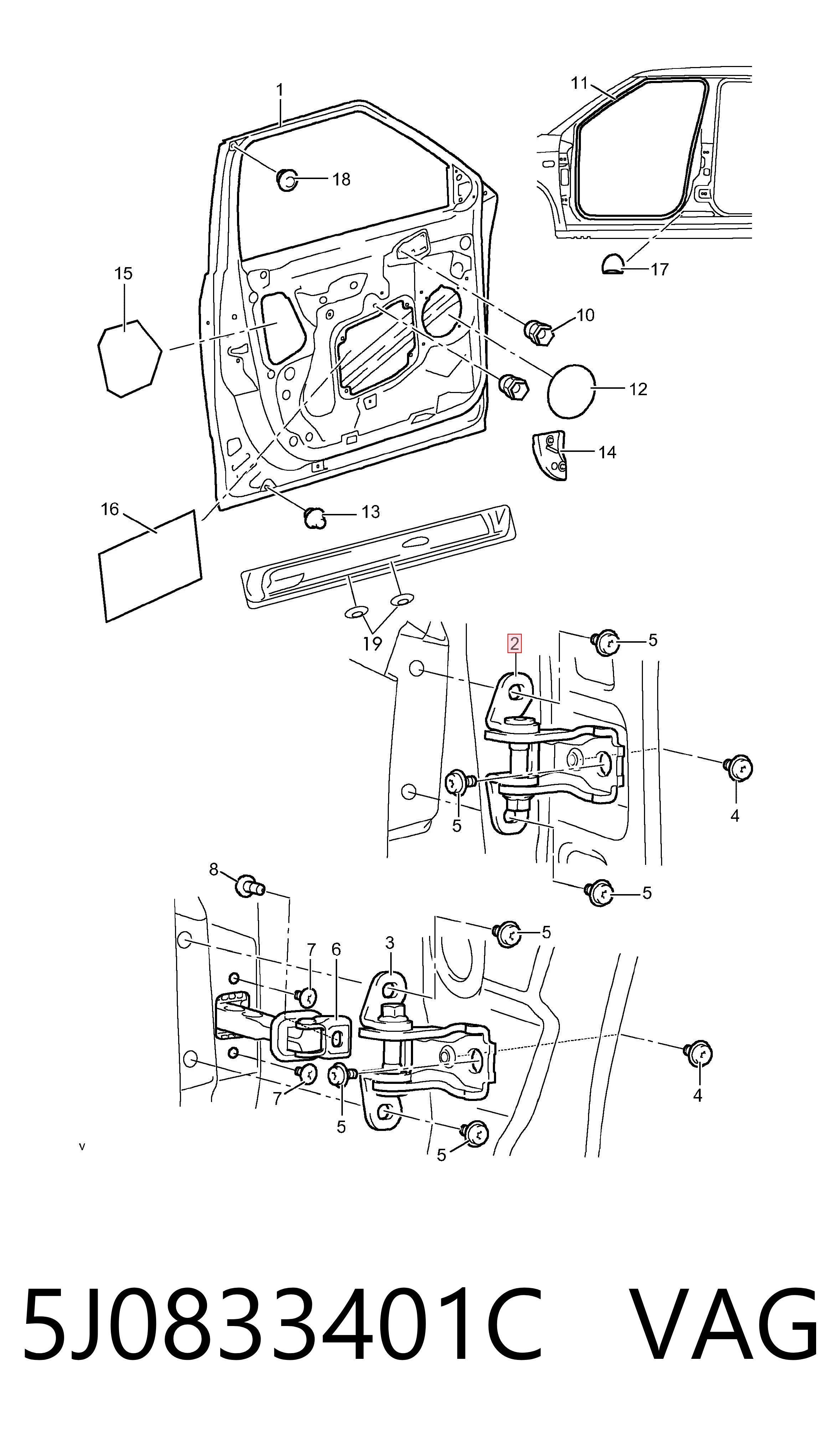 5J0833401C VAG Gozno da porta dianteira esquerda