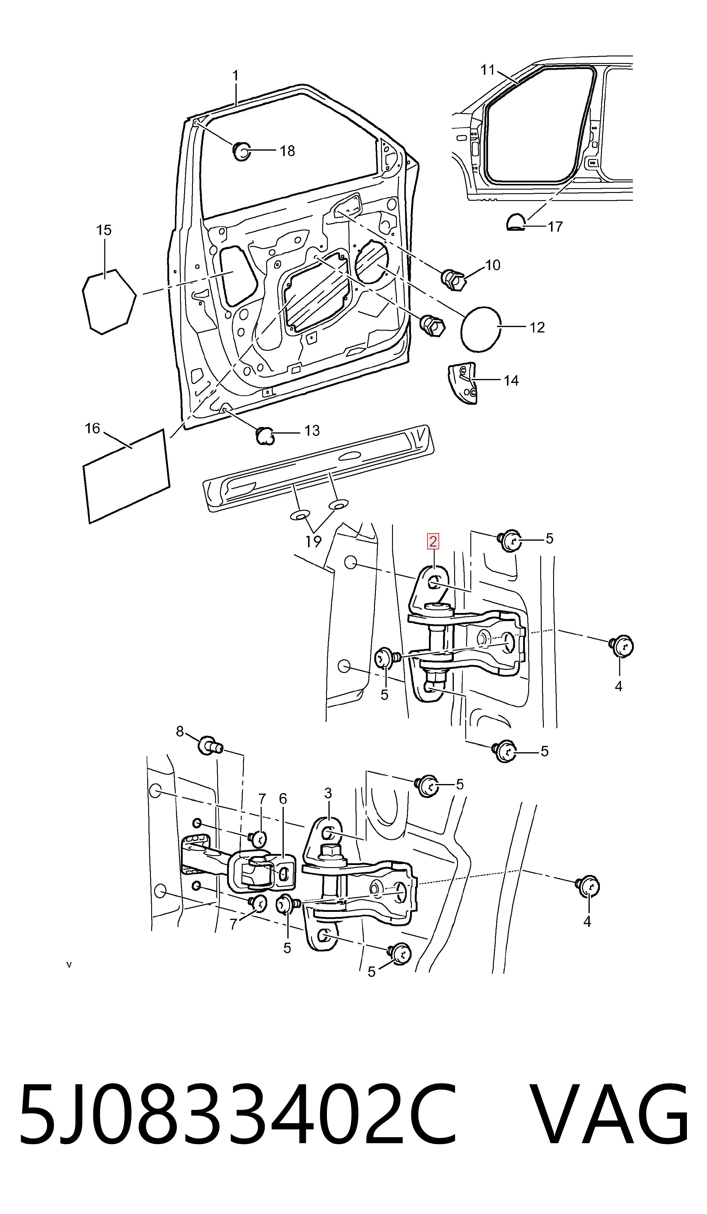 5J0833402C VAG Gozno da porta dianteira direita