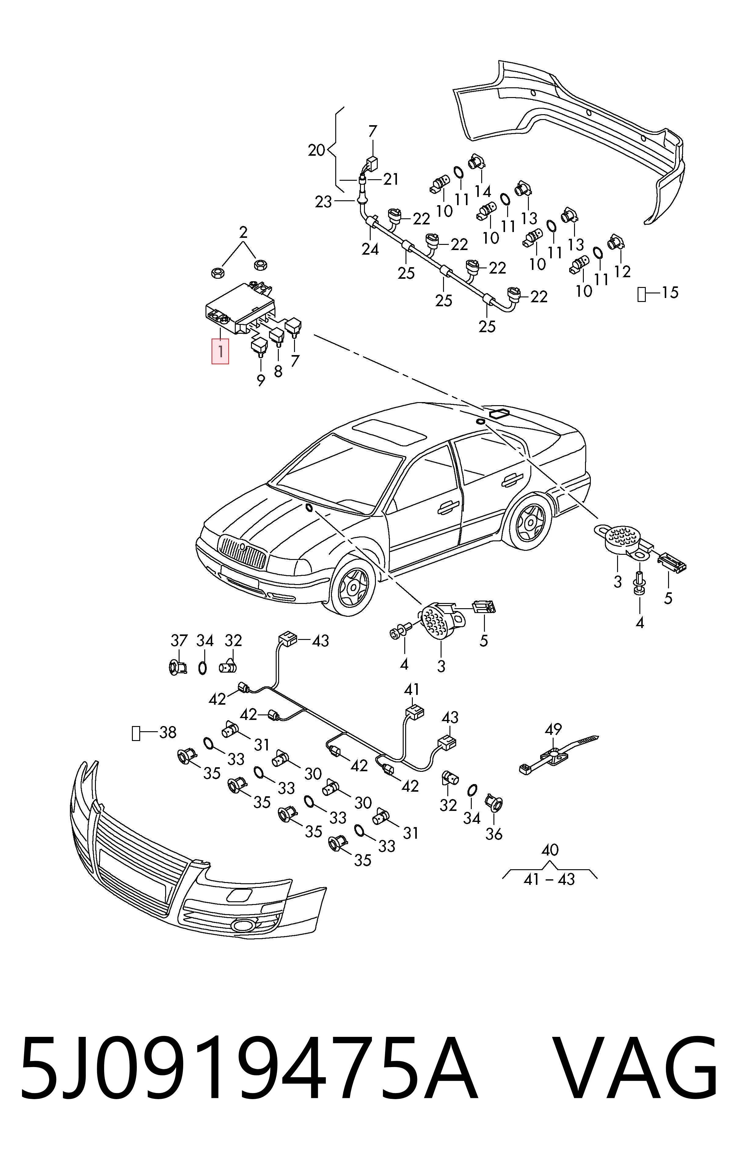 5J0919475A VAG Módulo de direção (Centralina eletrônica) de sensor de estacionamento