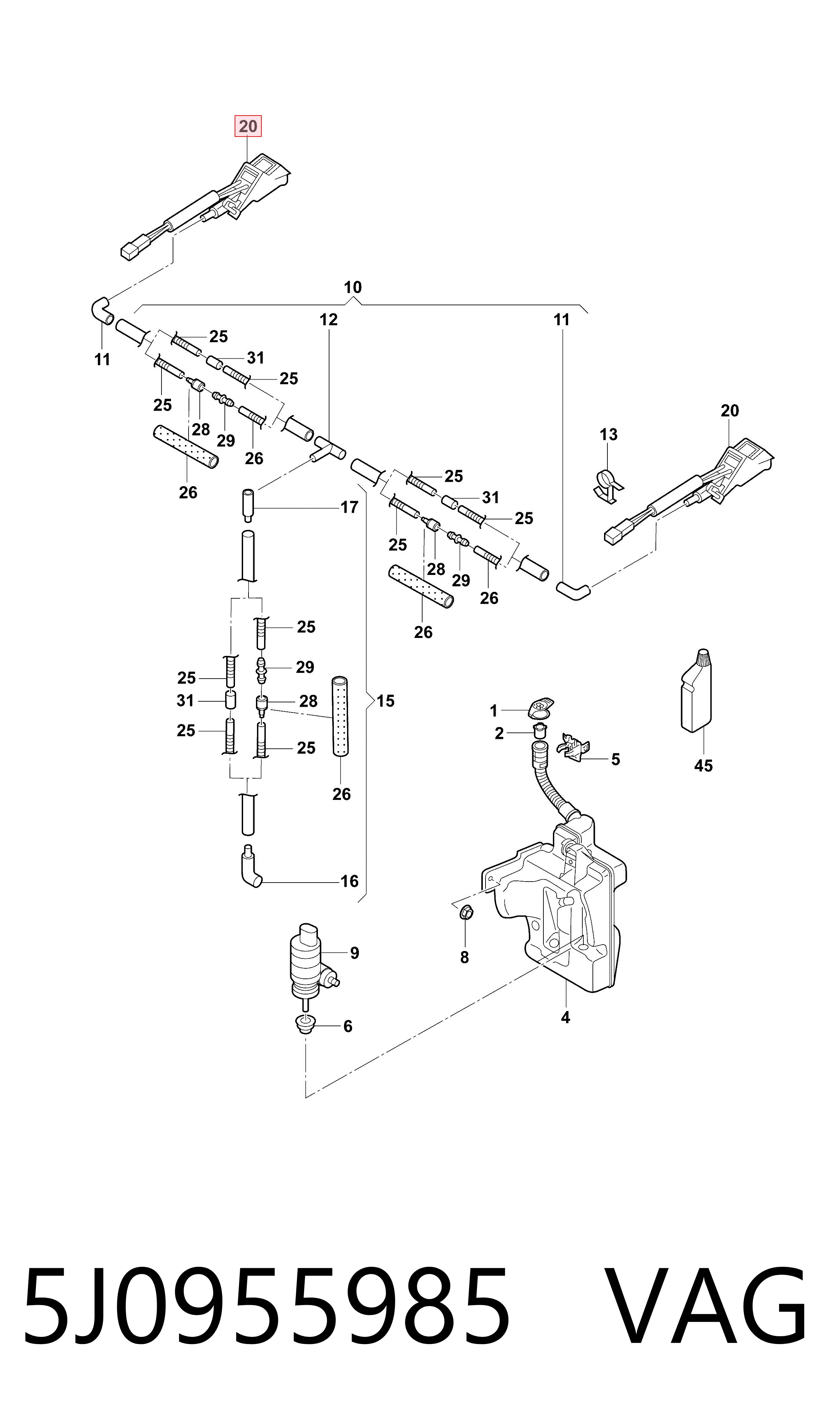 5J0955985 VAG Injetor de fluido para lavador de pára-brisas